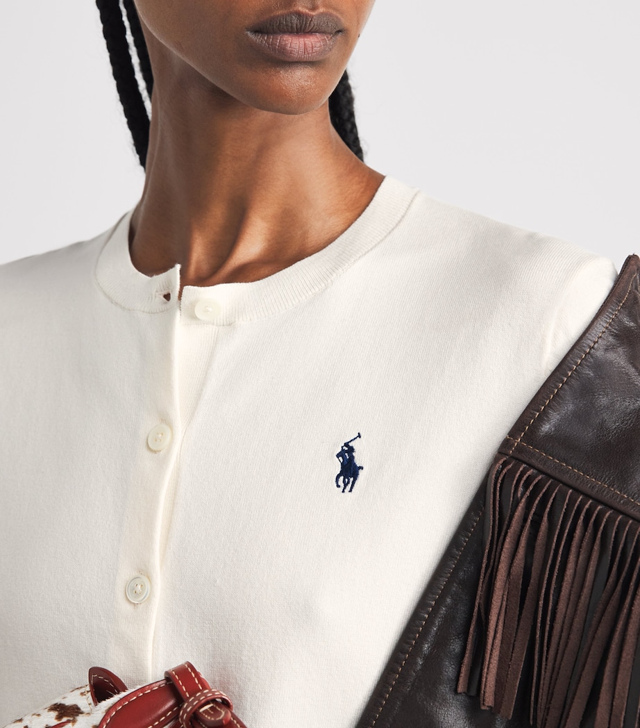 Polo Ralph Lauren Womens Pima Cotton Polo Pony Cardigan Collection Cream Image 3