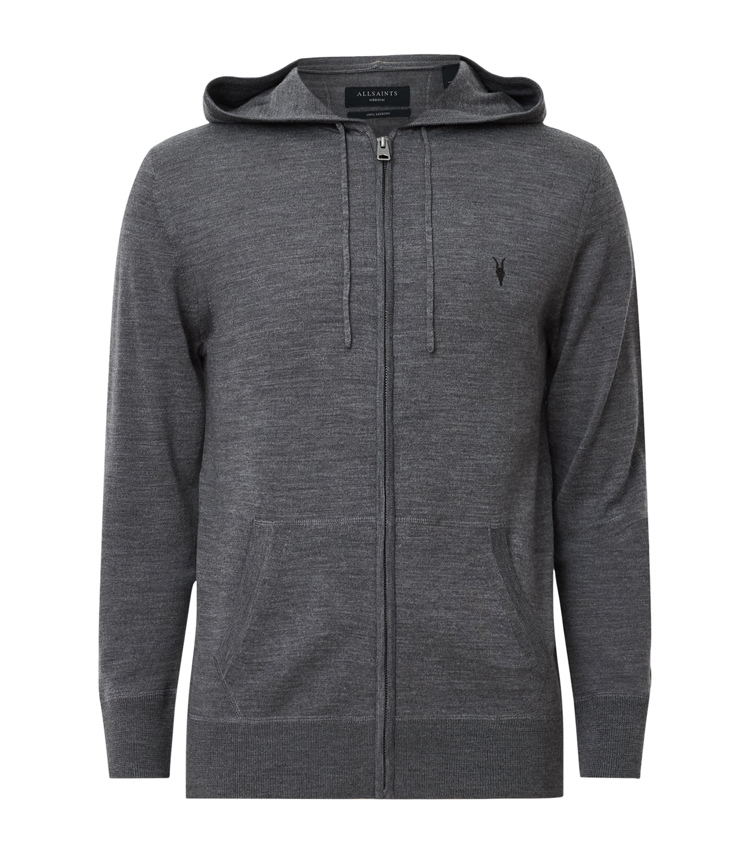 Allsaints Mens Mode Zipped Merino-wool Hoody Monument Grey