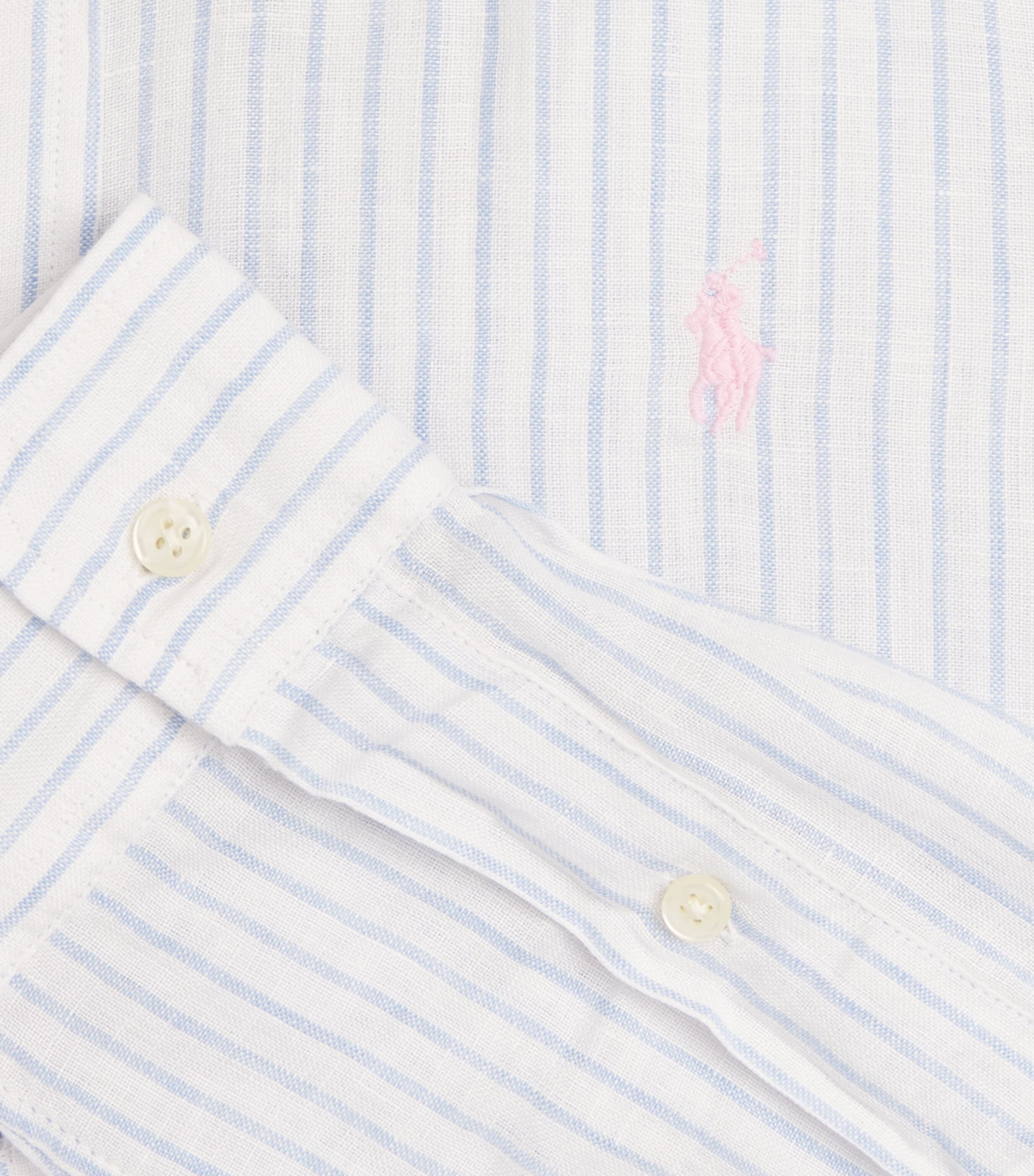 Polo Ralph Lauren Mens Linen Custom-Fit Stripe Shirt White Blue Image 6