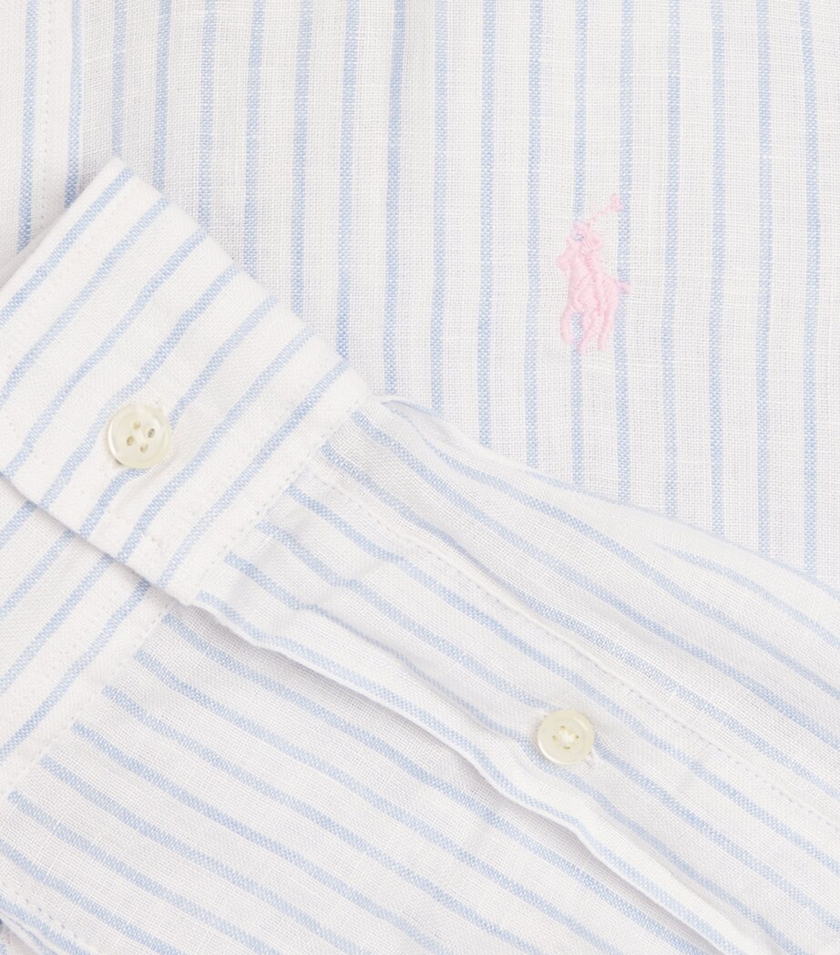 Polo Ralph Lauren Mens Linen Custom-Fit Stripe Shirt White Blue Image 6