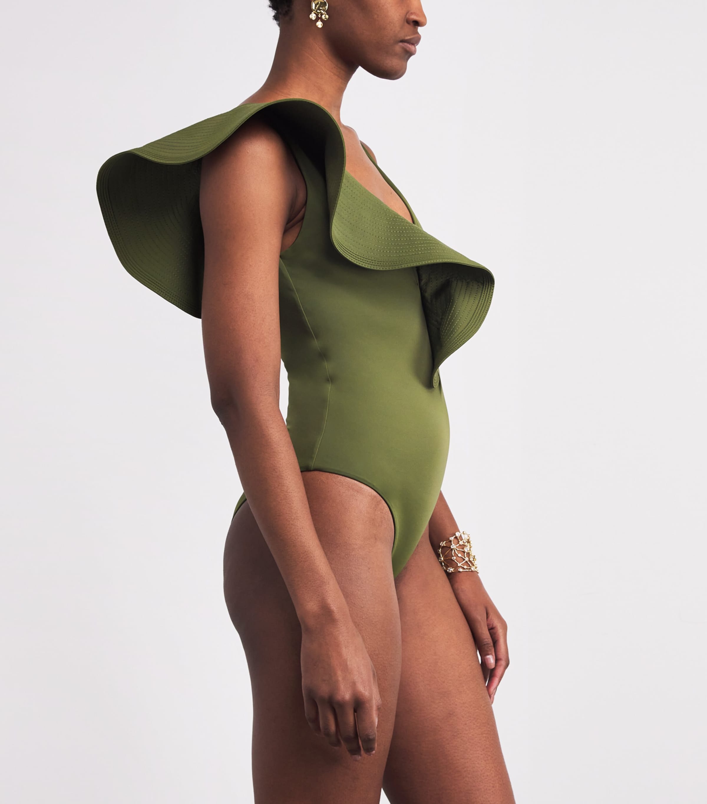 One-Shoulder Boleros Swimsuit GREEN Image 2