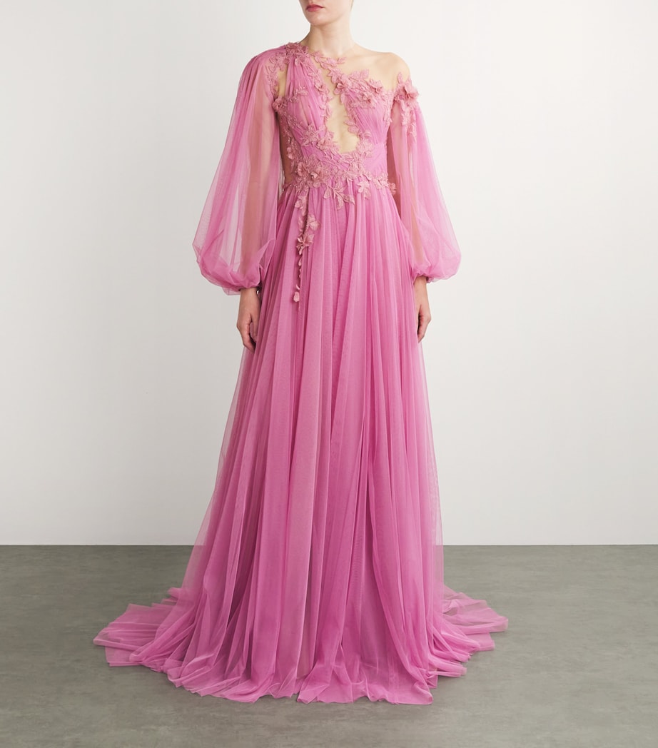 Marchesa Womens Grecian Tulle Gown Rose Image 2