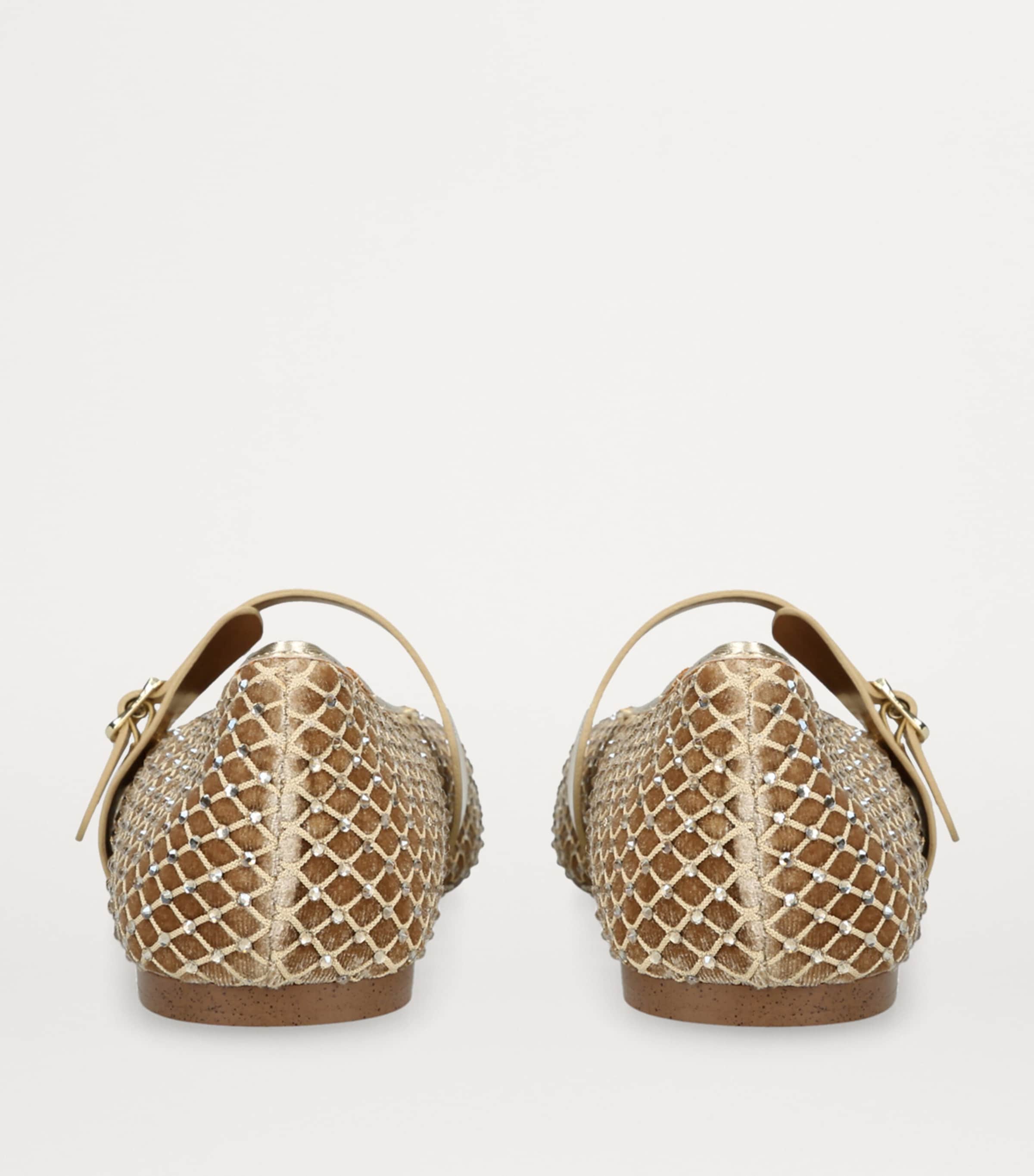 Crystal-Embellished Mesh Rejoice-R Flats GOLD Image 2