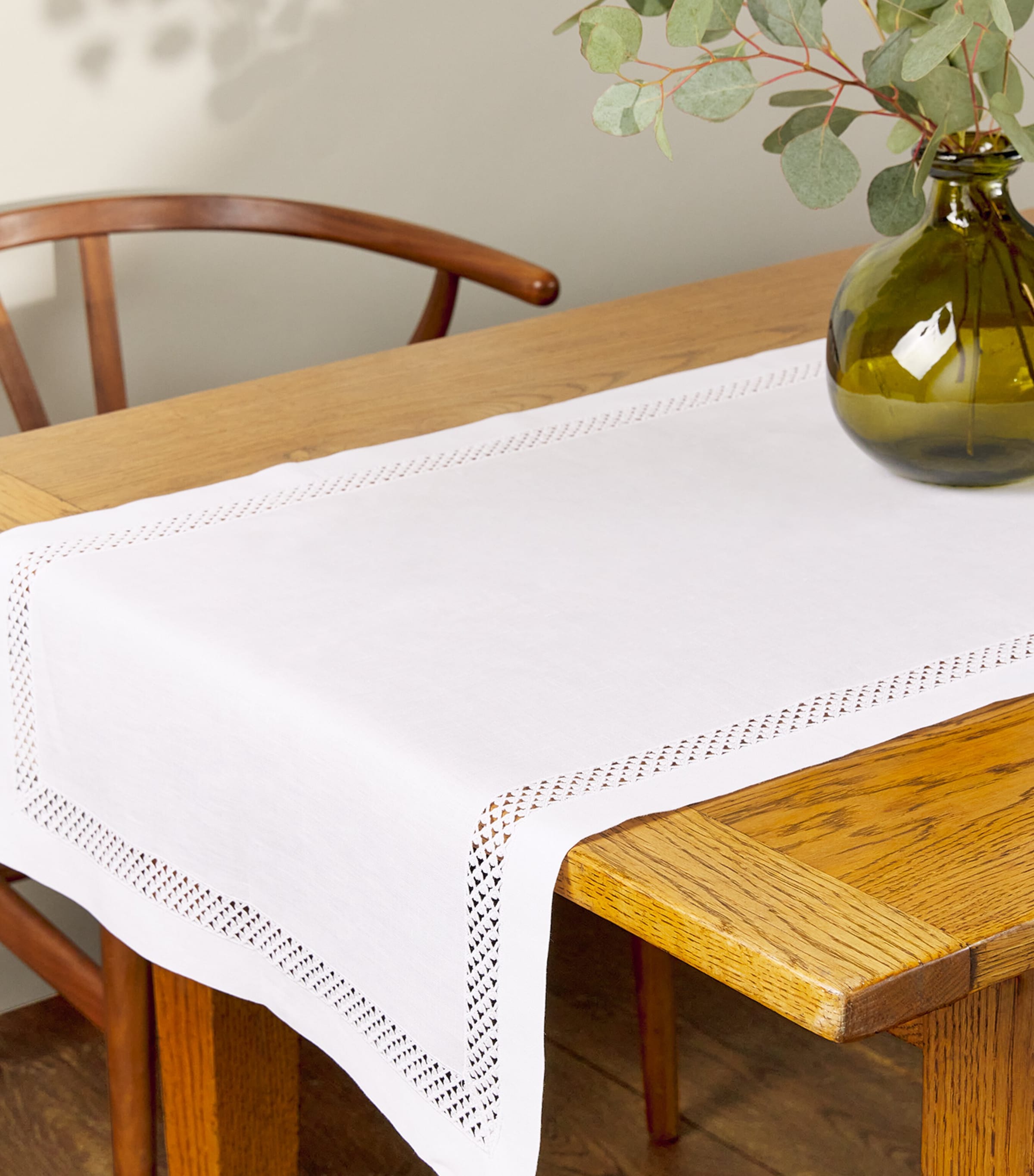 Linen Embroidered Liri Table Runner (50cm x 210cm) WHITE/WHITE Image 3