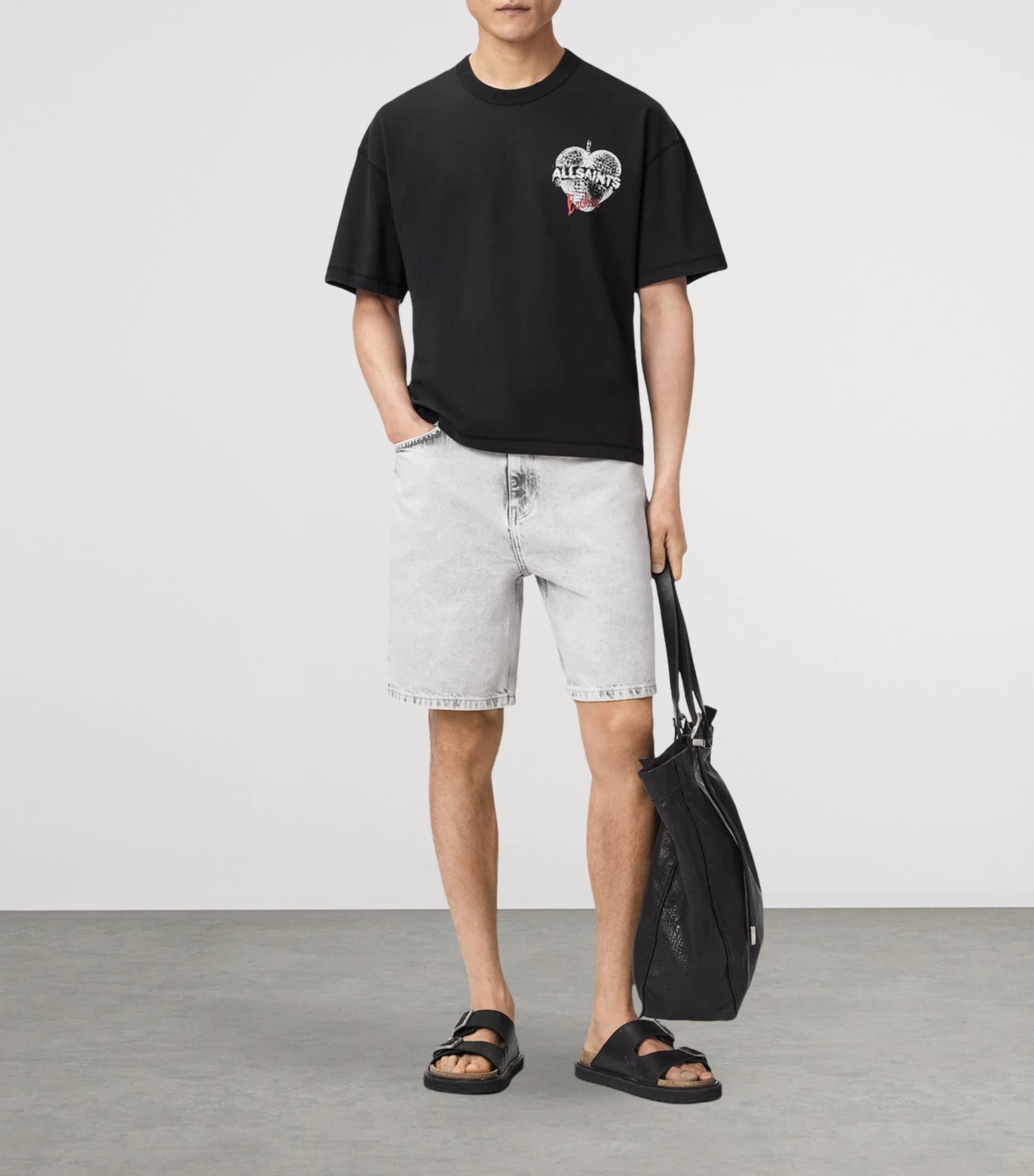 AllSaints Mens Organic Cotton Reflect T-Shirt Washed Black Image 5
