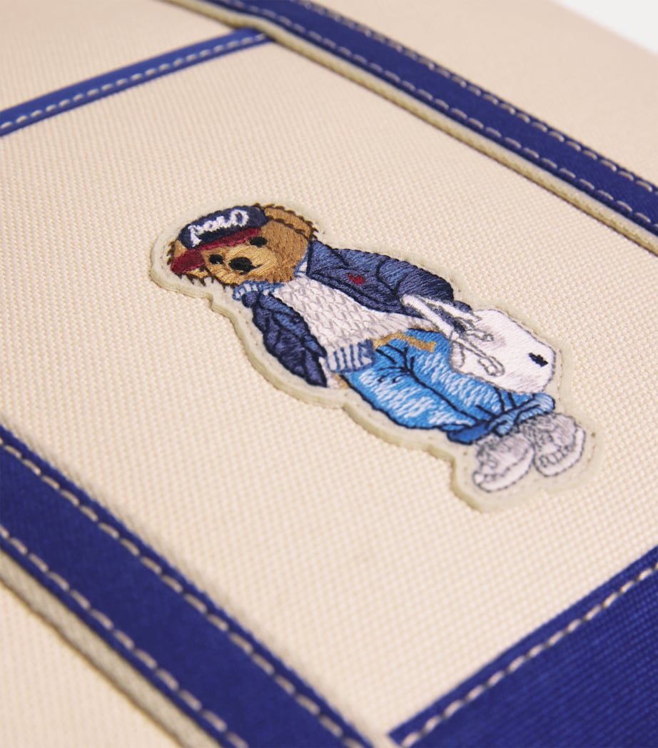 Small Canvas Polo Bear Tote Bag ECRU/ INDIGO SKY Image 6