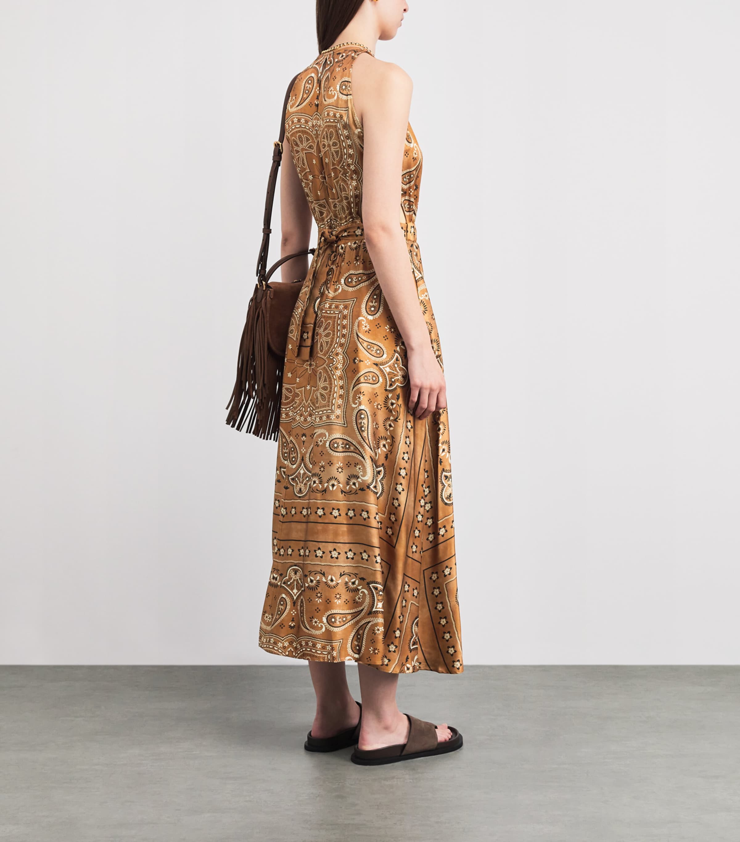 Sandro Paris Womens Bandana Print Midi Dress Brown / Black Image 4