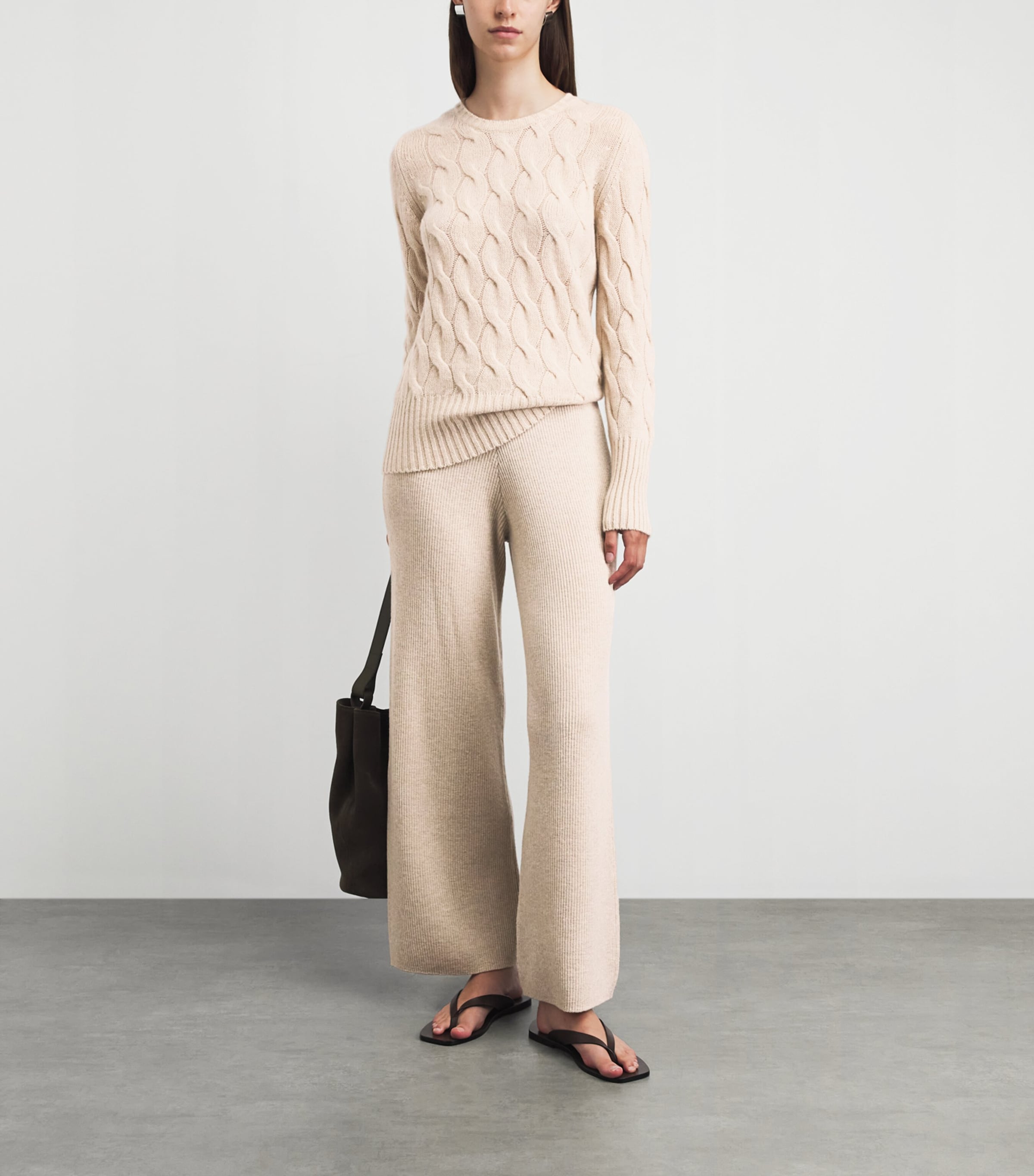Johnstons Of Elgin Womens Cashmere Cable-Knit Sweater Natural Image 2