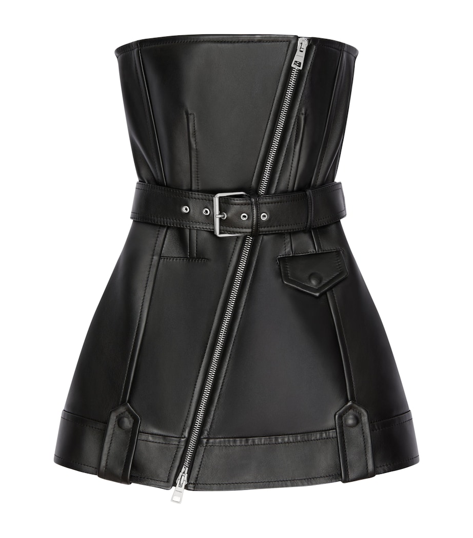 Leather Biker Mini Dress BLACK Image 1