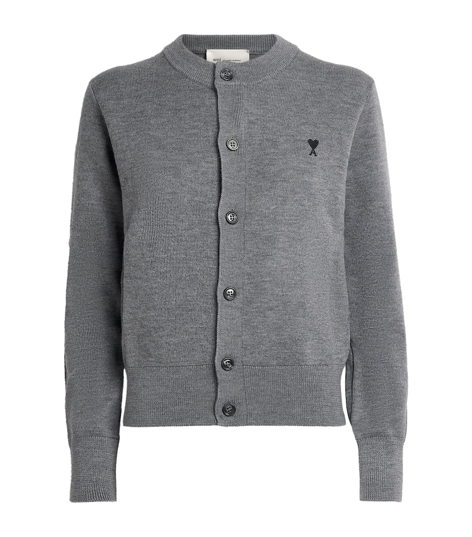 AMI Paris Womens Wool Ami De Coeur Cardigan Grs Cndre Chn/noir Image 1