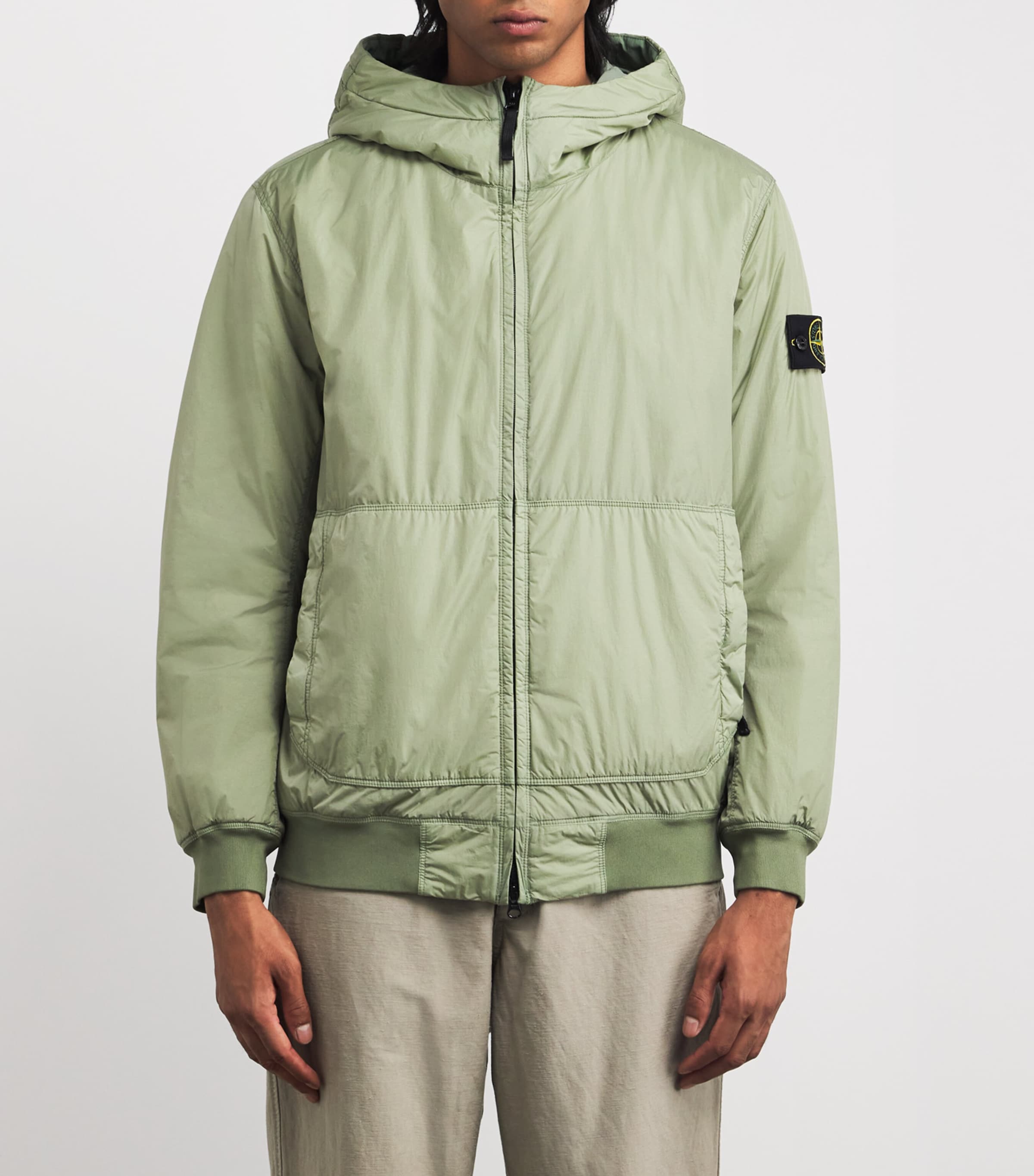 Stone Island Green Wind-Resistant Crinkle Reps Bomber Jacket