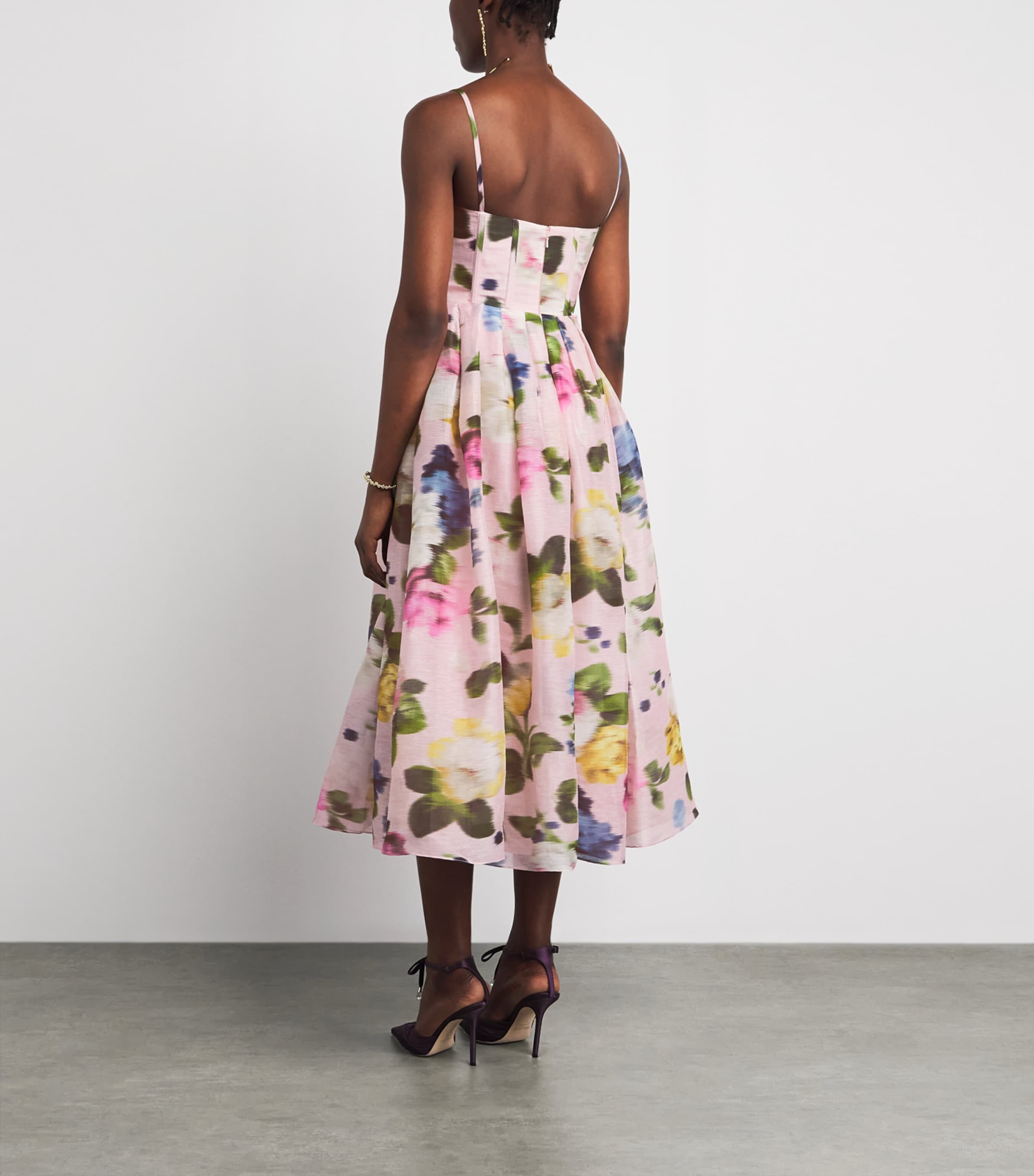 Carolina Herrera Womens Linen-Silk Floral Midi Dress Rosewater Multi Image 4