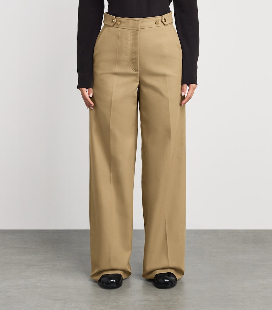 Cotton Wide-Leg Trousers BEIGE Image 3