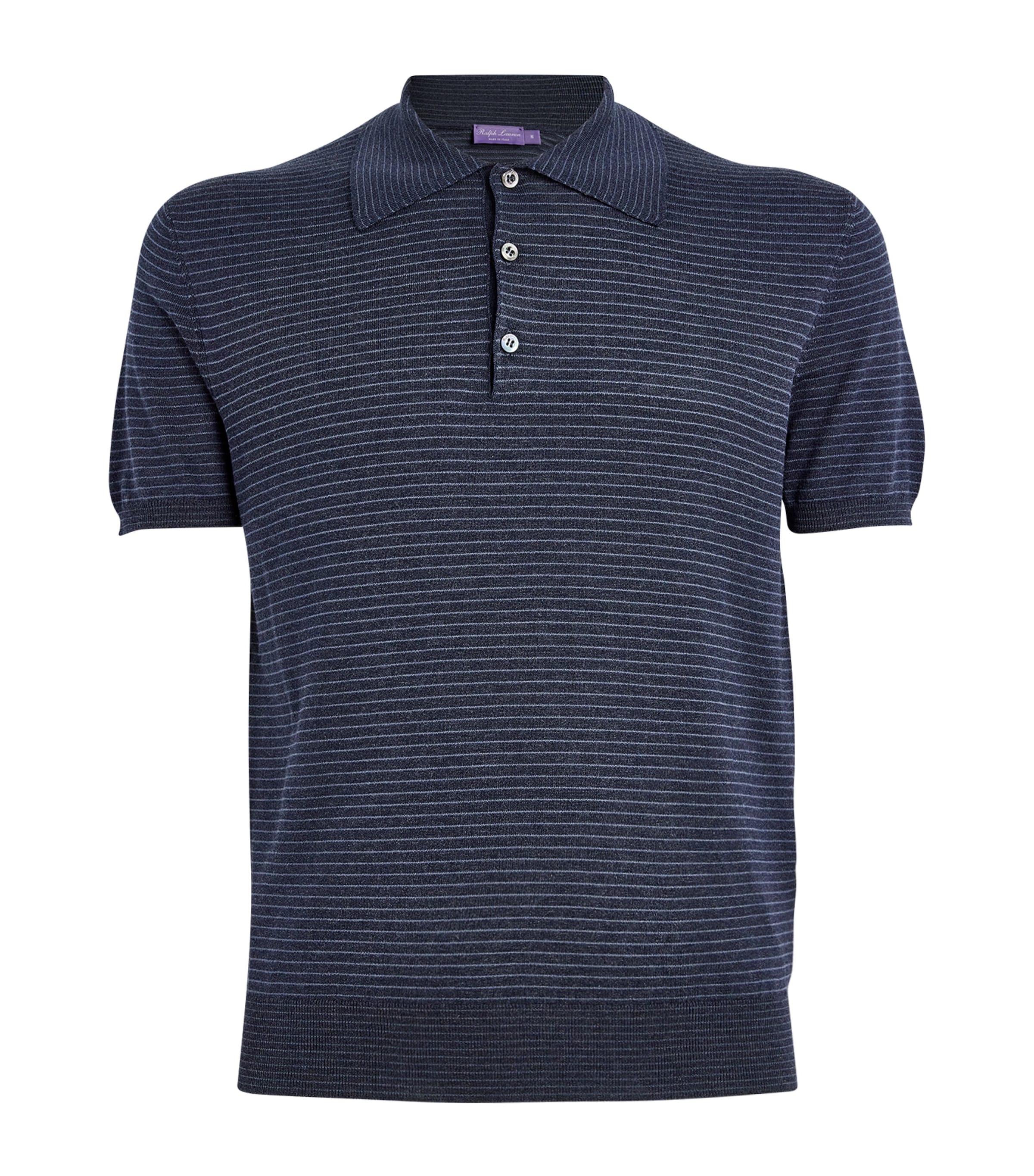 Ralph Lauren Purple Label Silk-cotton Striped Polo Shirt In Blue