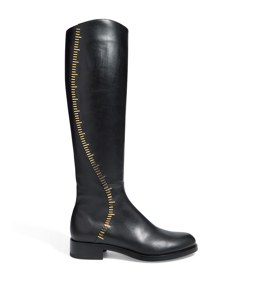 Leather Measuring Tape Knee-High Boots 999 BLACK Image 1