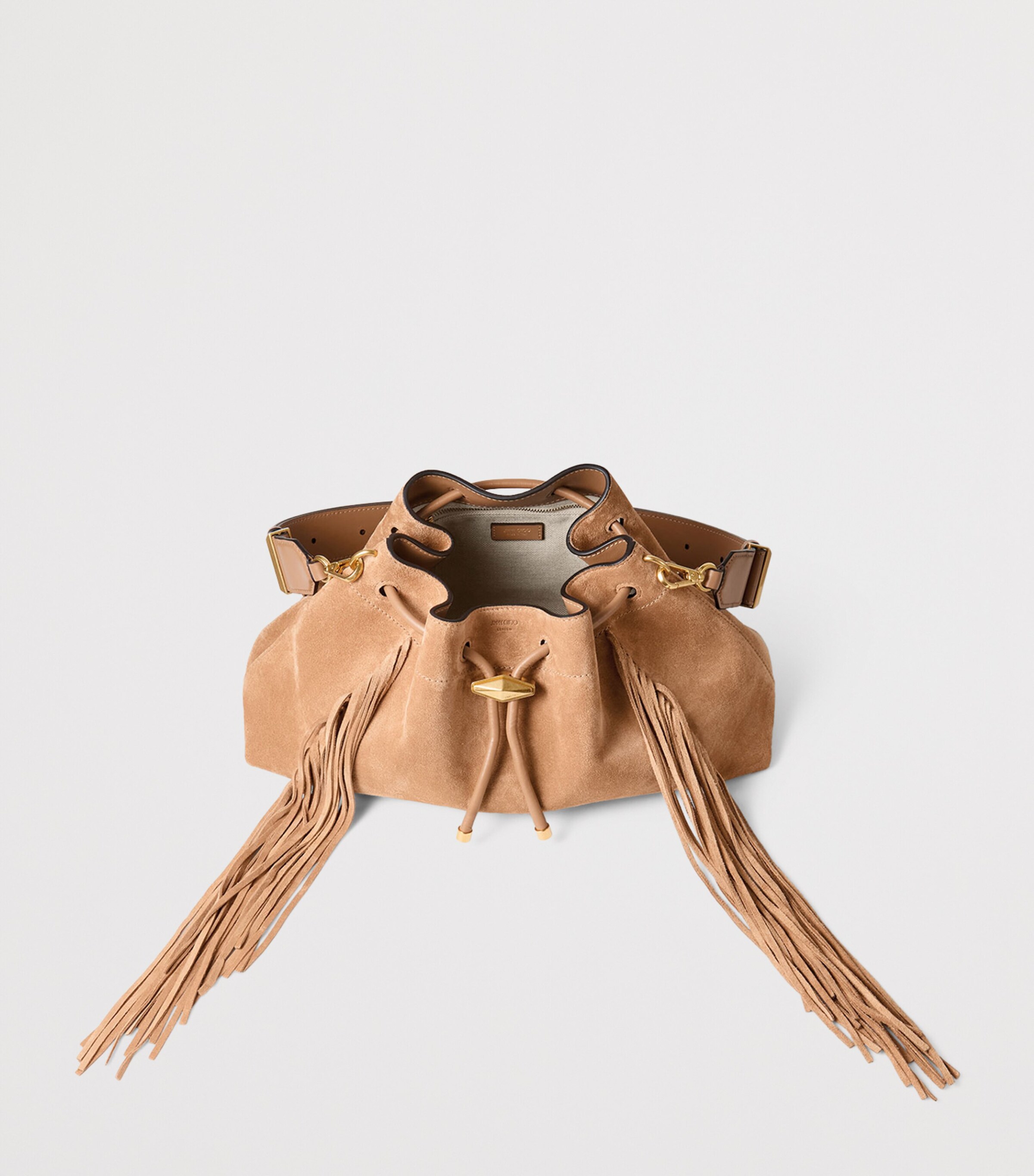 Jimmy Choo Womens Medium Cinch Suede Bucket Bag Toffee/toffee/gold Image 6