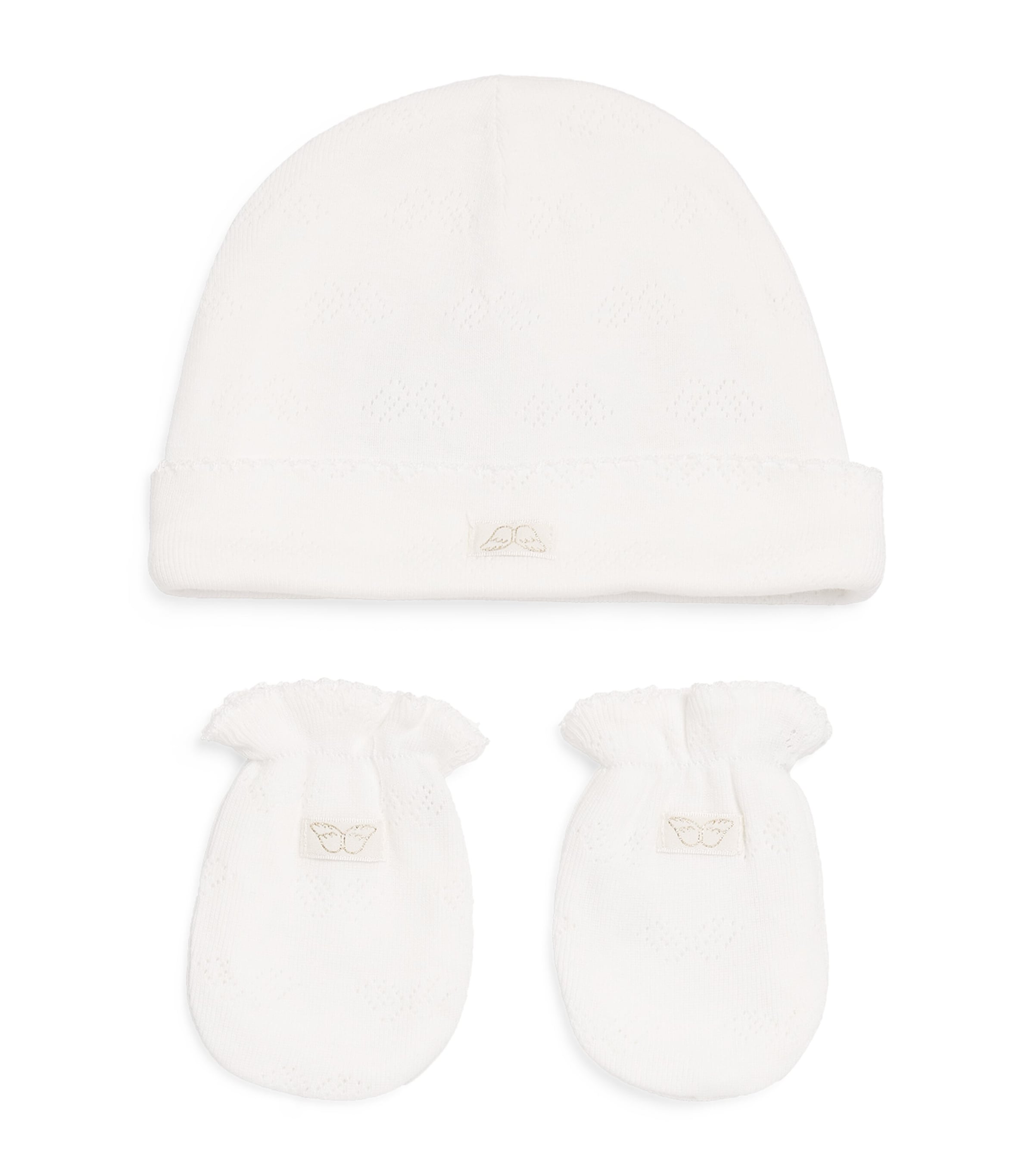 Marie-chantal Pointelle Cotton Hat And Mitten Gift Set In Neutral