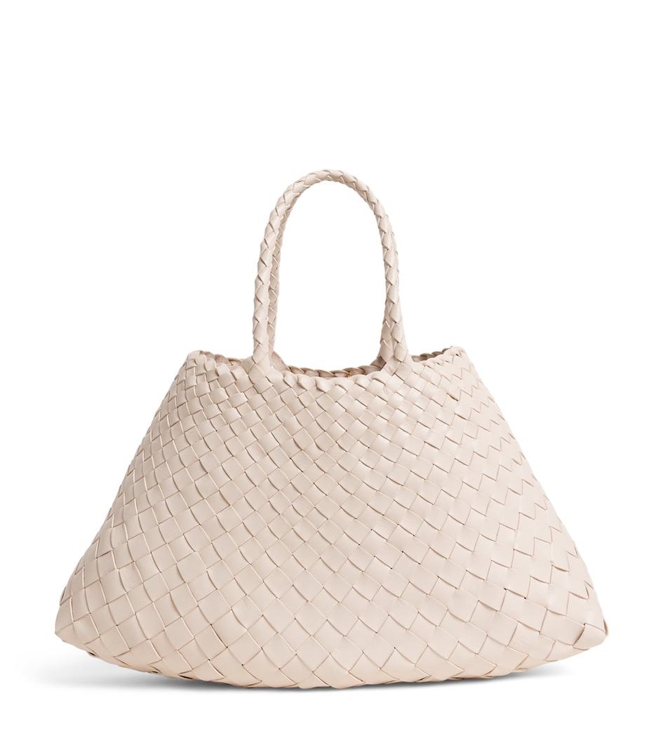 DRAGON DIFFUSION Small Leather Woven Santa Croce Tote Bag Sand Image 1
