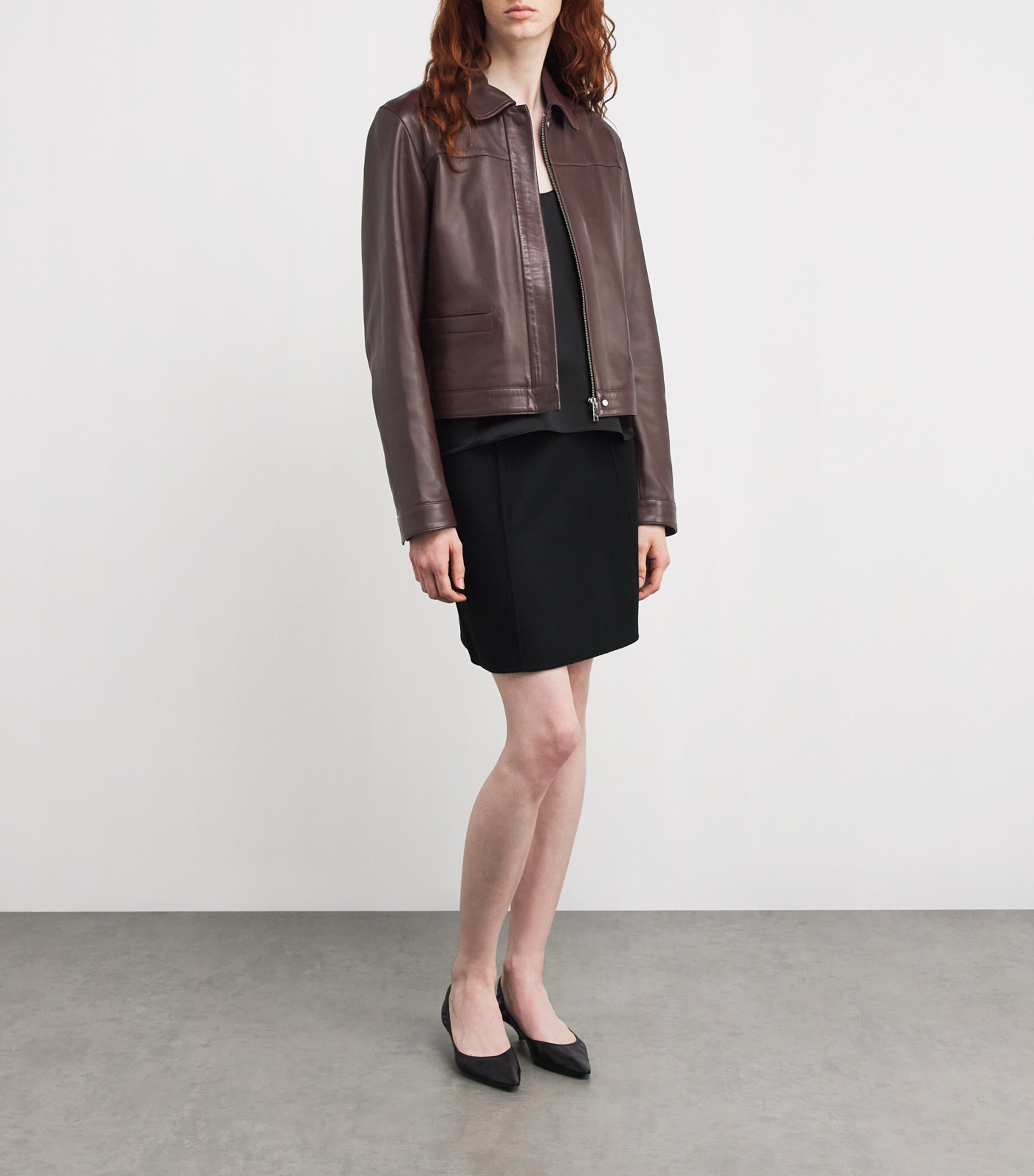 Loulou de Saison Womens Ascot Leather Jacket Brown Image 2