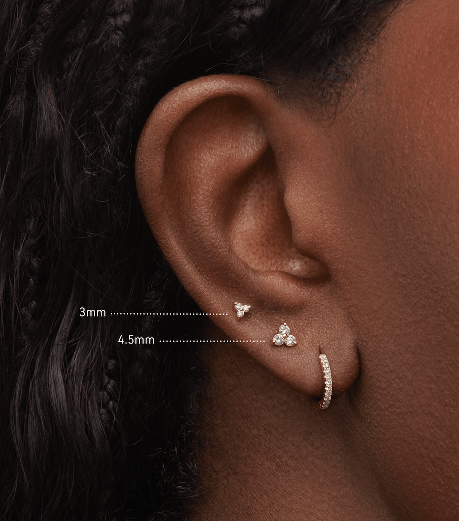 Diamond Trinity Threaded Stud Earring (3mm) WHITE GOLD Image 3