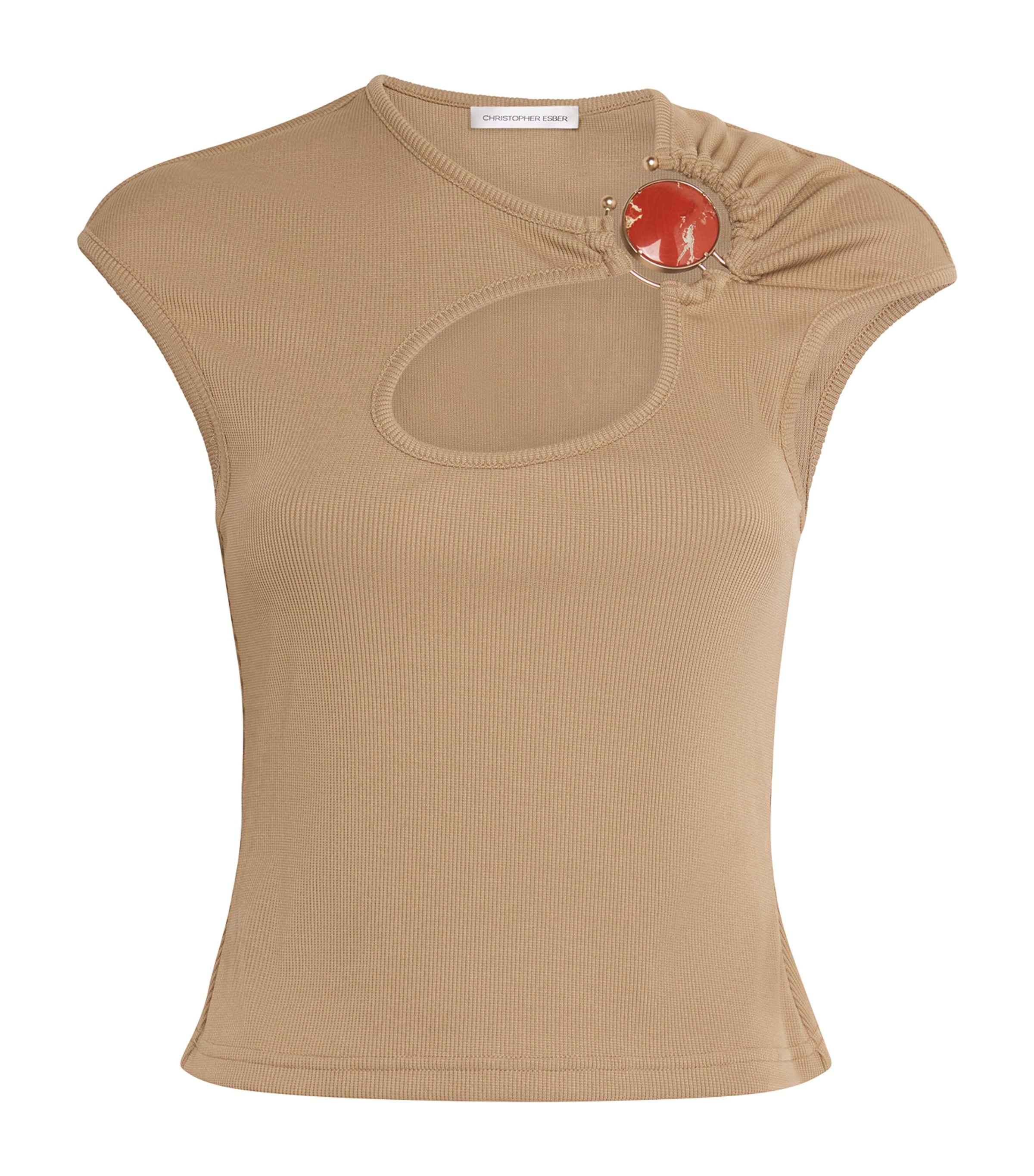 Christopher Esber Mineral Stone-detail Cut-out T-shirt In Brown