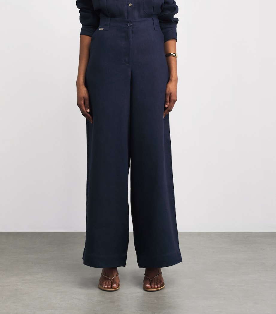 Melissa Odabash Womens Linen Serena Wide-Leg Trousers Navy Image 4