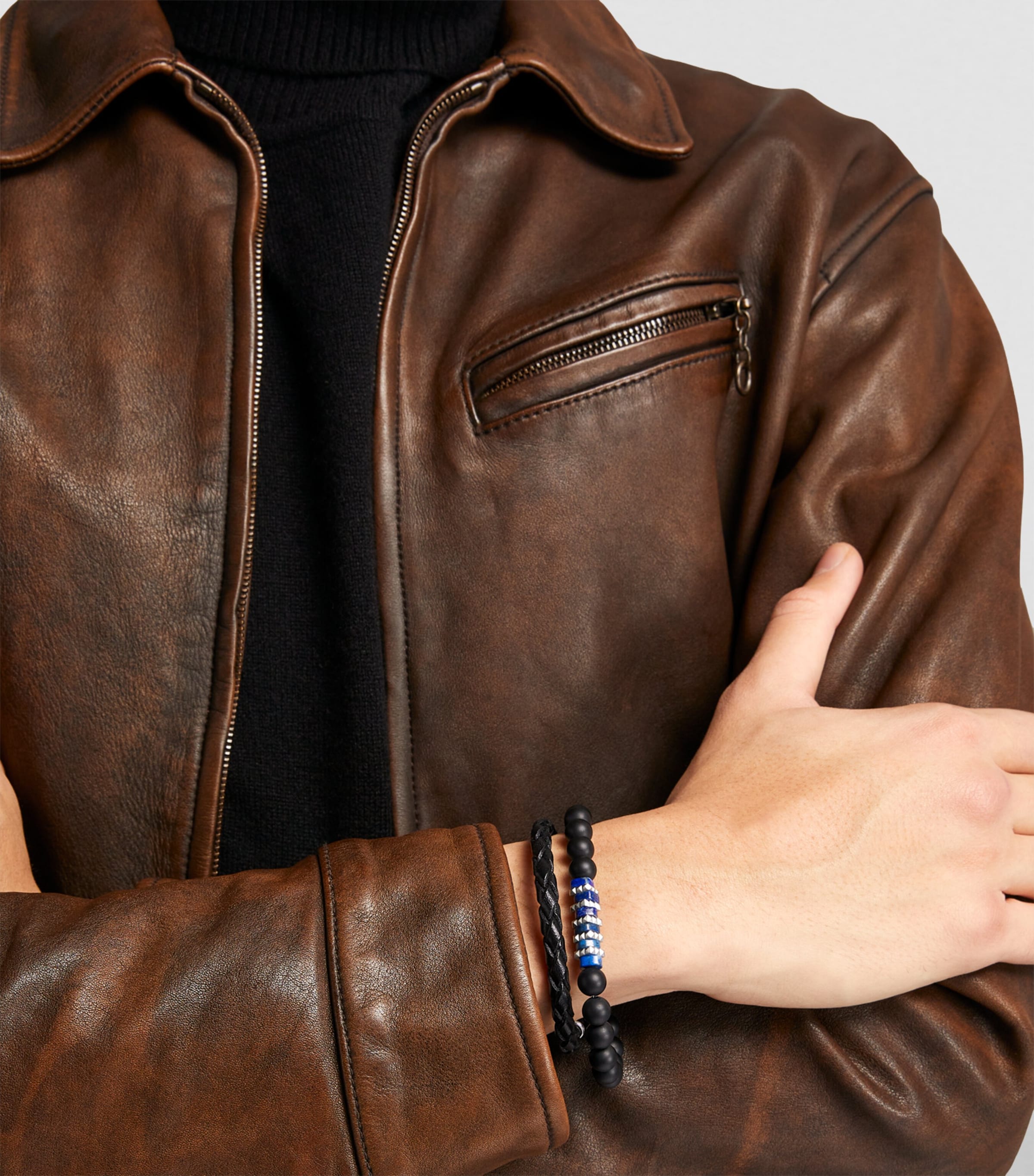 Tateossian Leather Carbon Pop Braided Bracelet Black Image 4