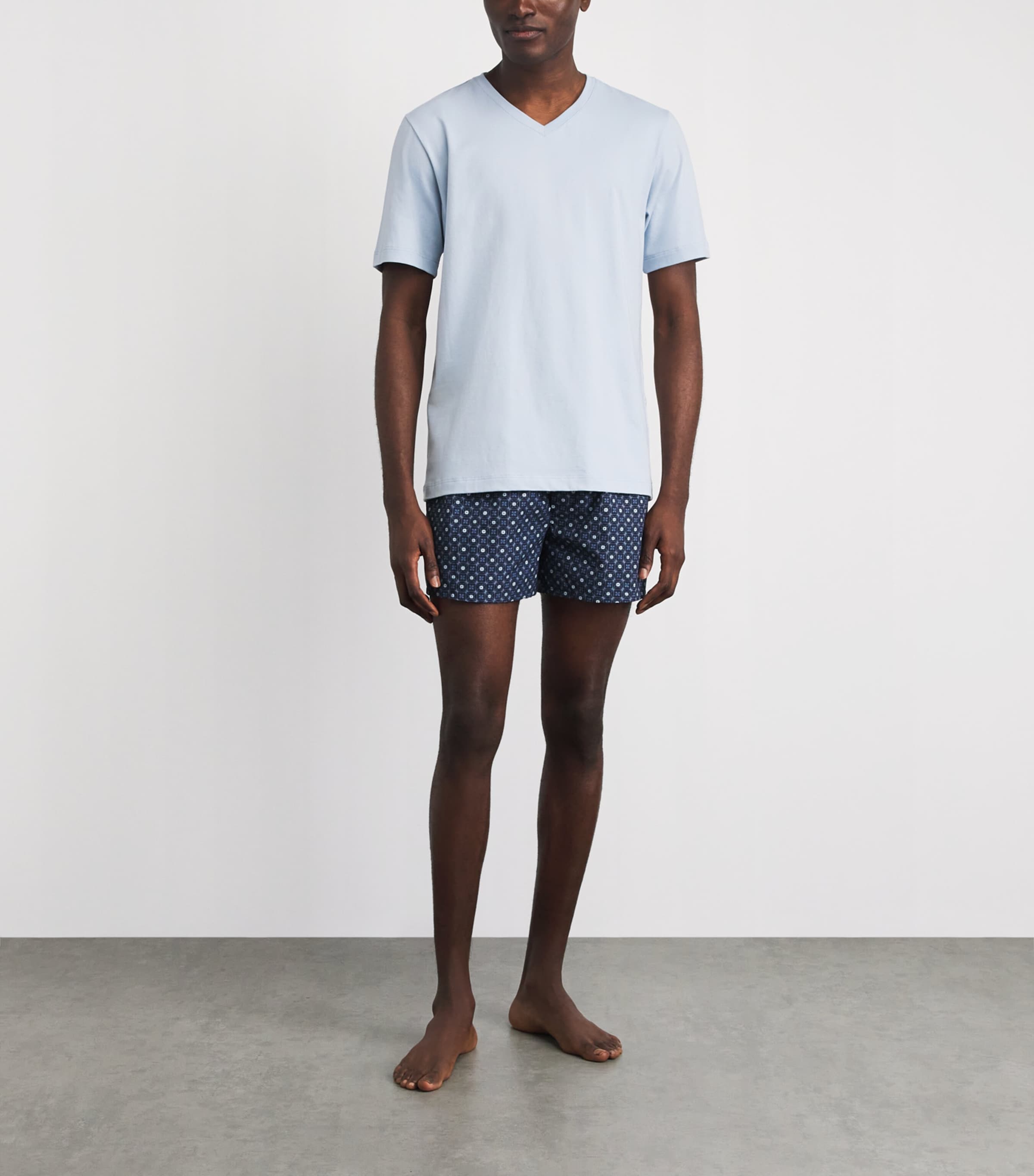 Hanro Mens Cotton Living V-Neck T-Shirt Blue Lagoon Image 2