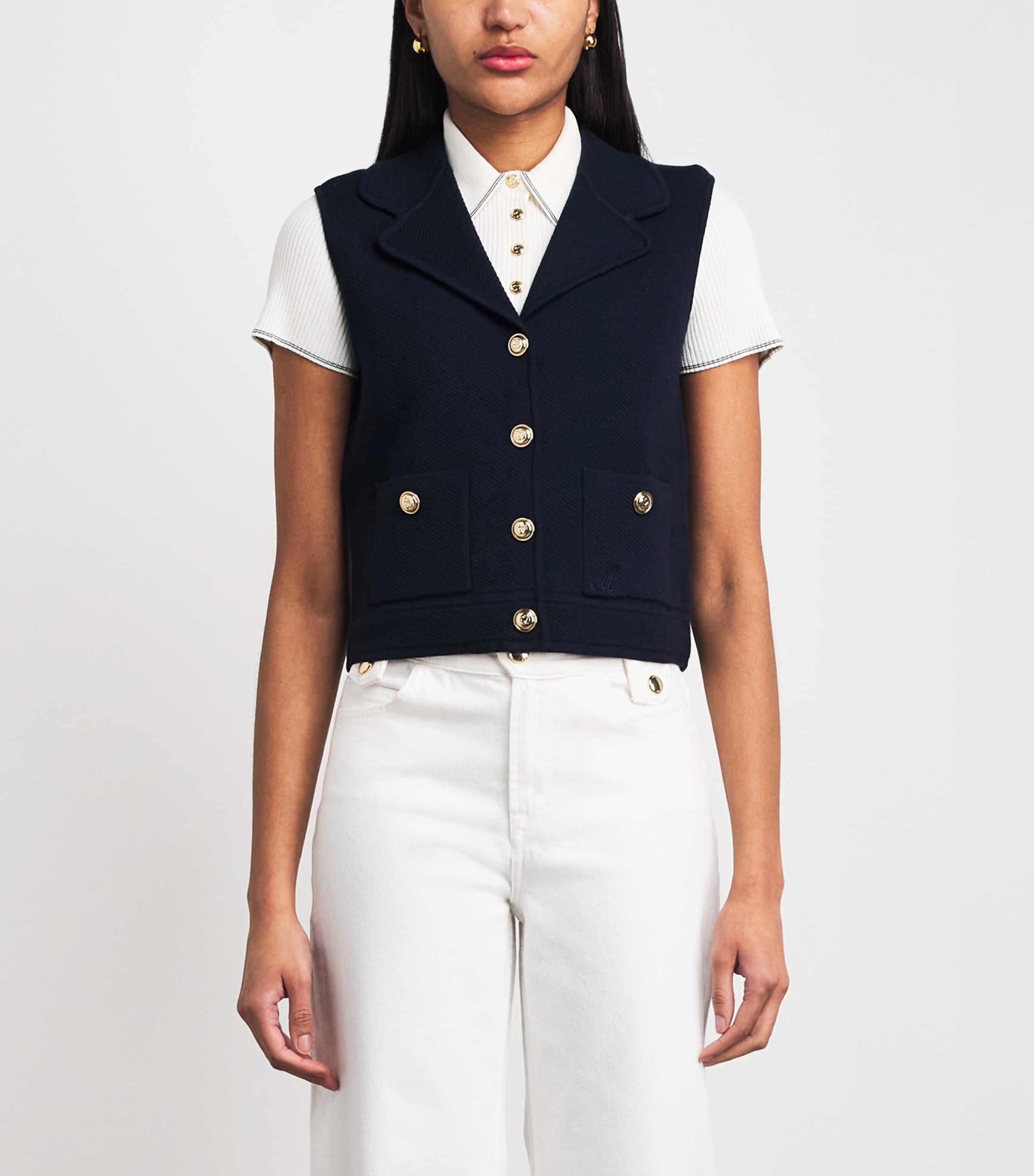 Maje Womens Sleeveless Waistcoat Navy Image 4