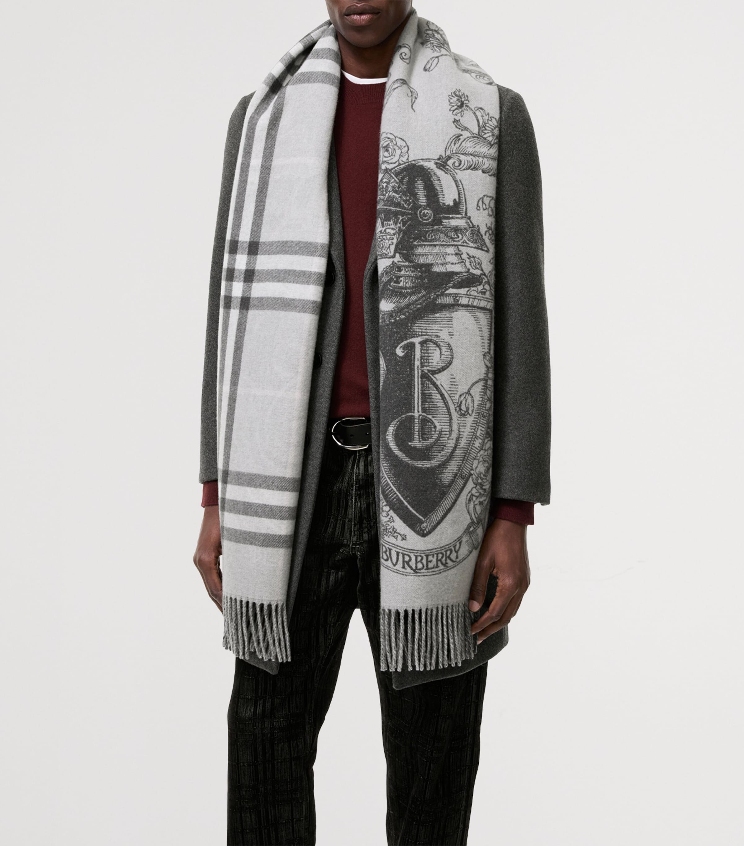 Burberry Cashmere Reversible Etched Knight Scarf Mitten Grey Image 5