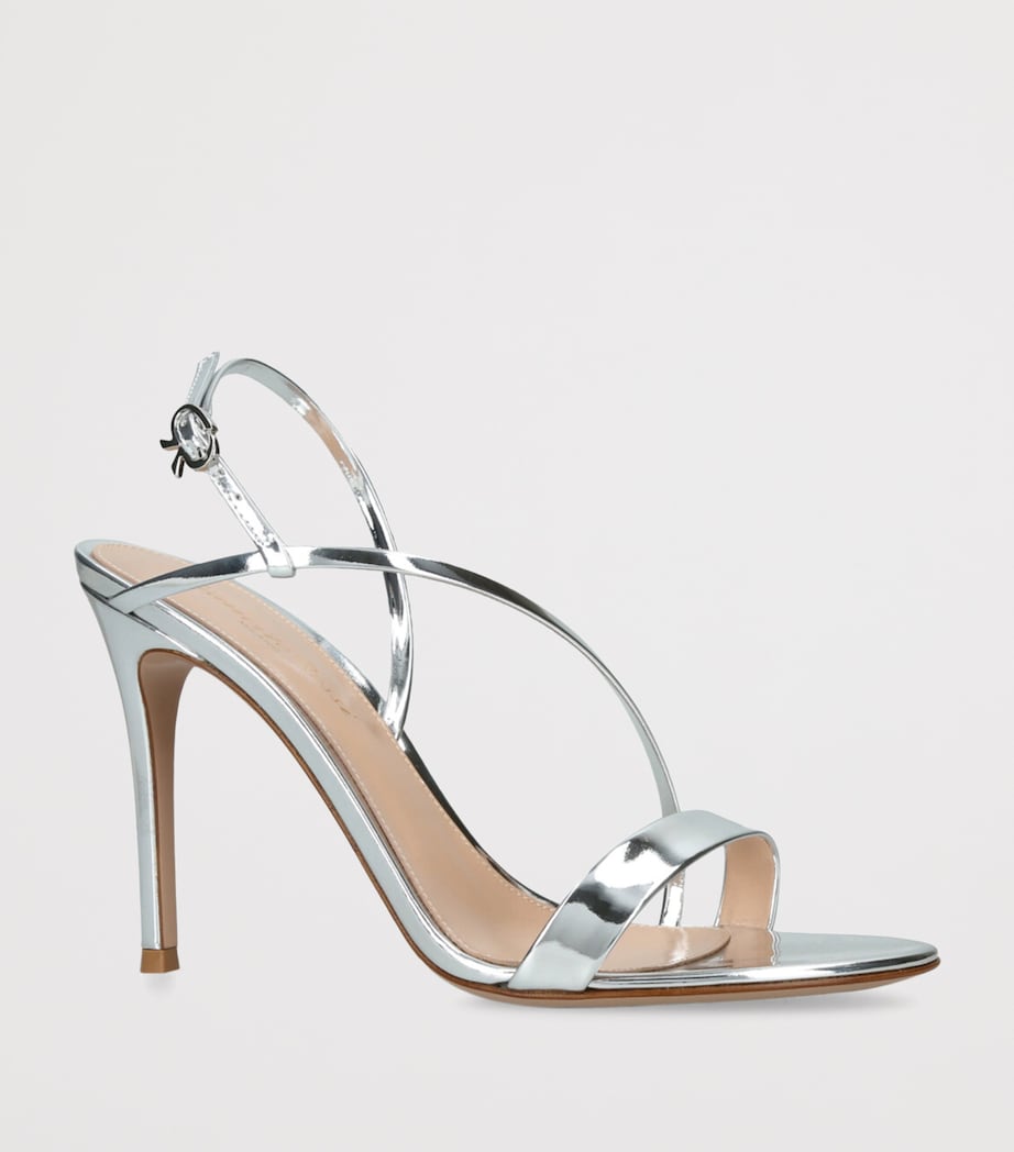 Gianvito Rossi Metallic Leather Manhattan Heeled Sandals 95 Silver Image 3
