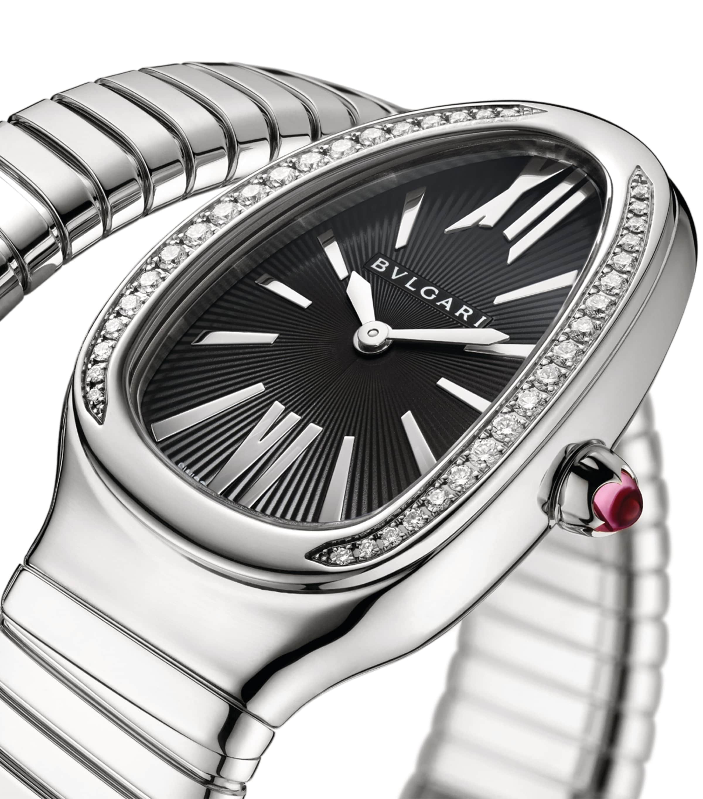 Bvlgari Stainless Steel and Diamond Serpenti Tubogas Watch 35mm Black Image 2