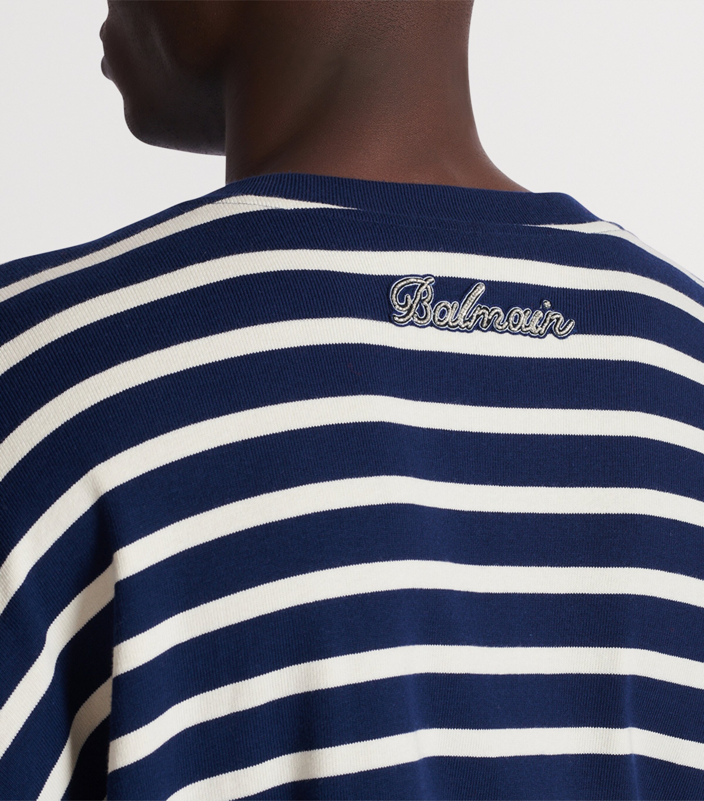 Cotton Striped College Emblem Sweatshirt SFL BLEU/BEIGE Image 8