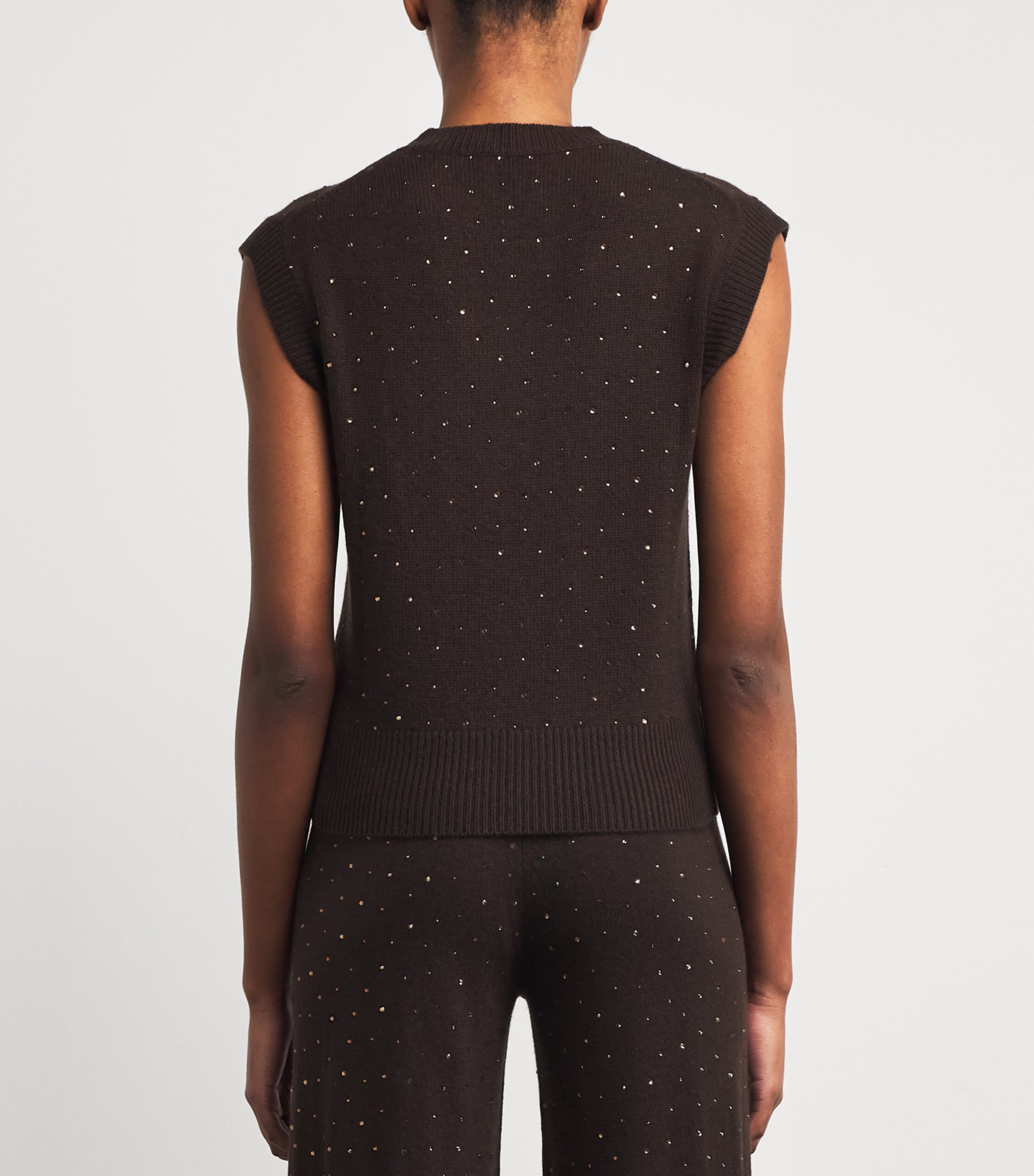 Allude Womens Wool-Cashmere Embellished Sleeveless Sweater Chocolate Image 4