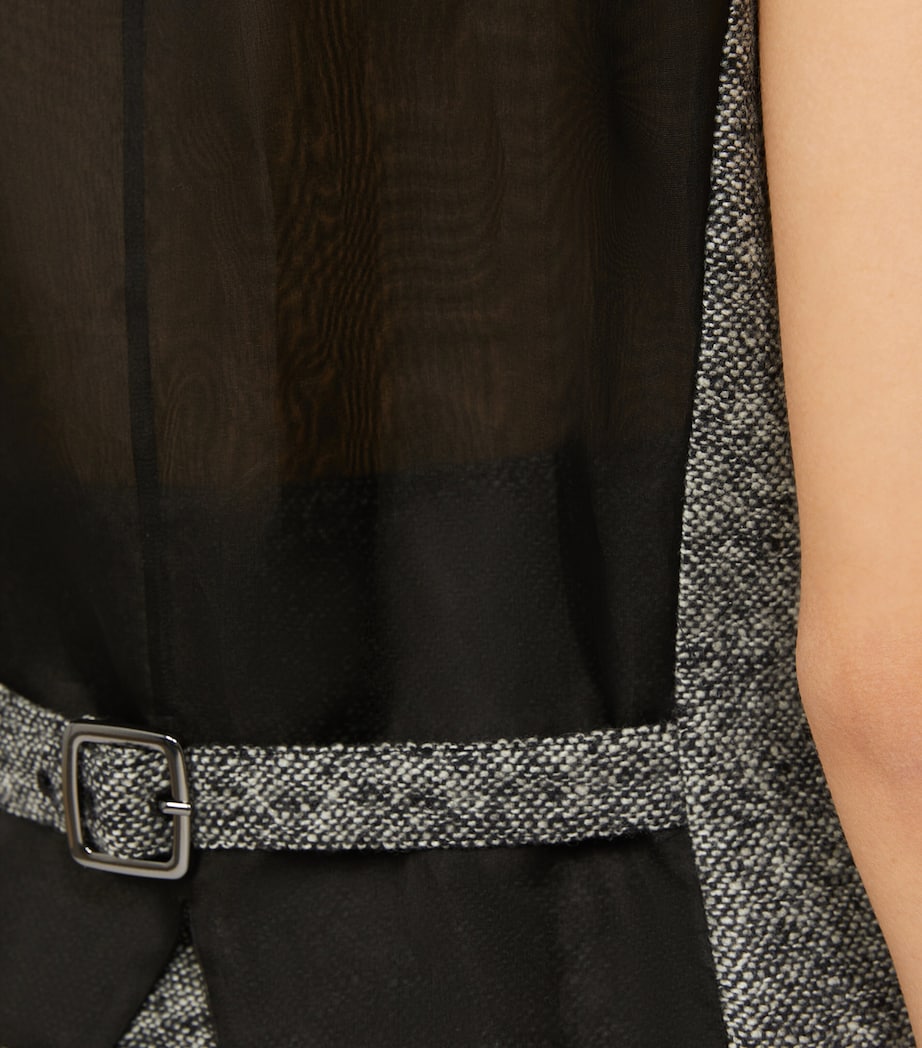 Wool-Silk Tweed Waistcoat WHITE BLACK Image 5