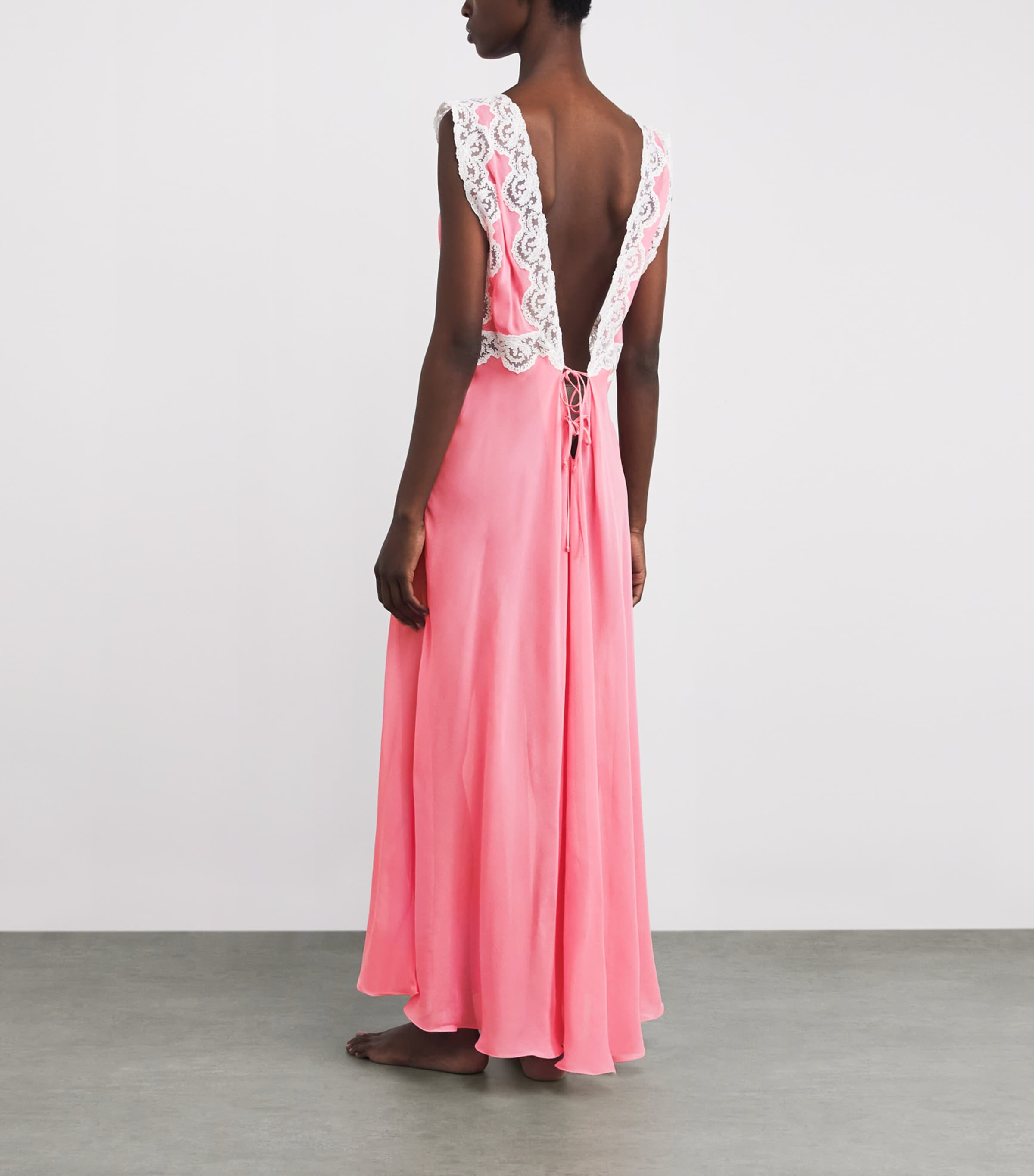 Loretta Caponi Womens Silk Dalila Maxi Nightgown Pink Dawn Image 3