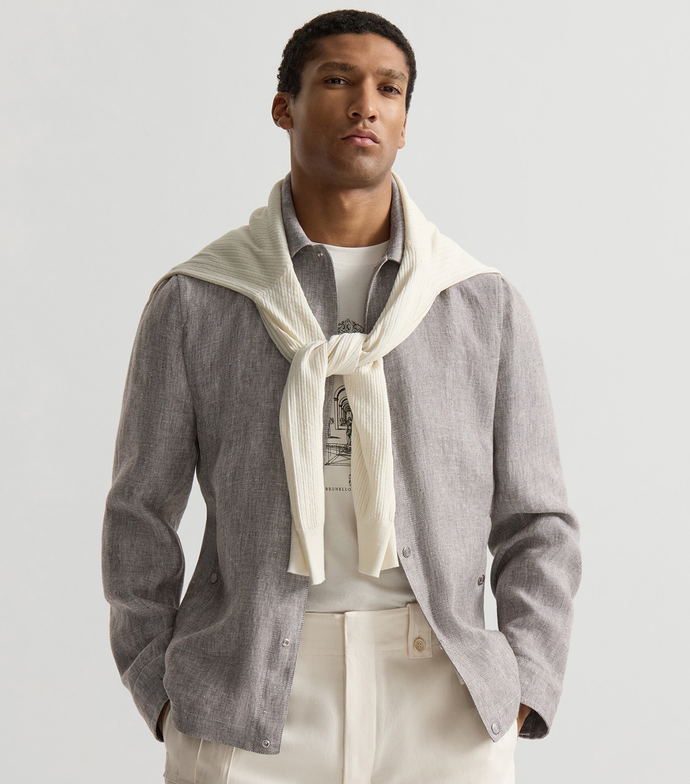 Brunello Cucinelli Mens Hemp-Linen Overshirt Image 2