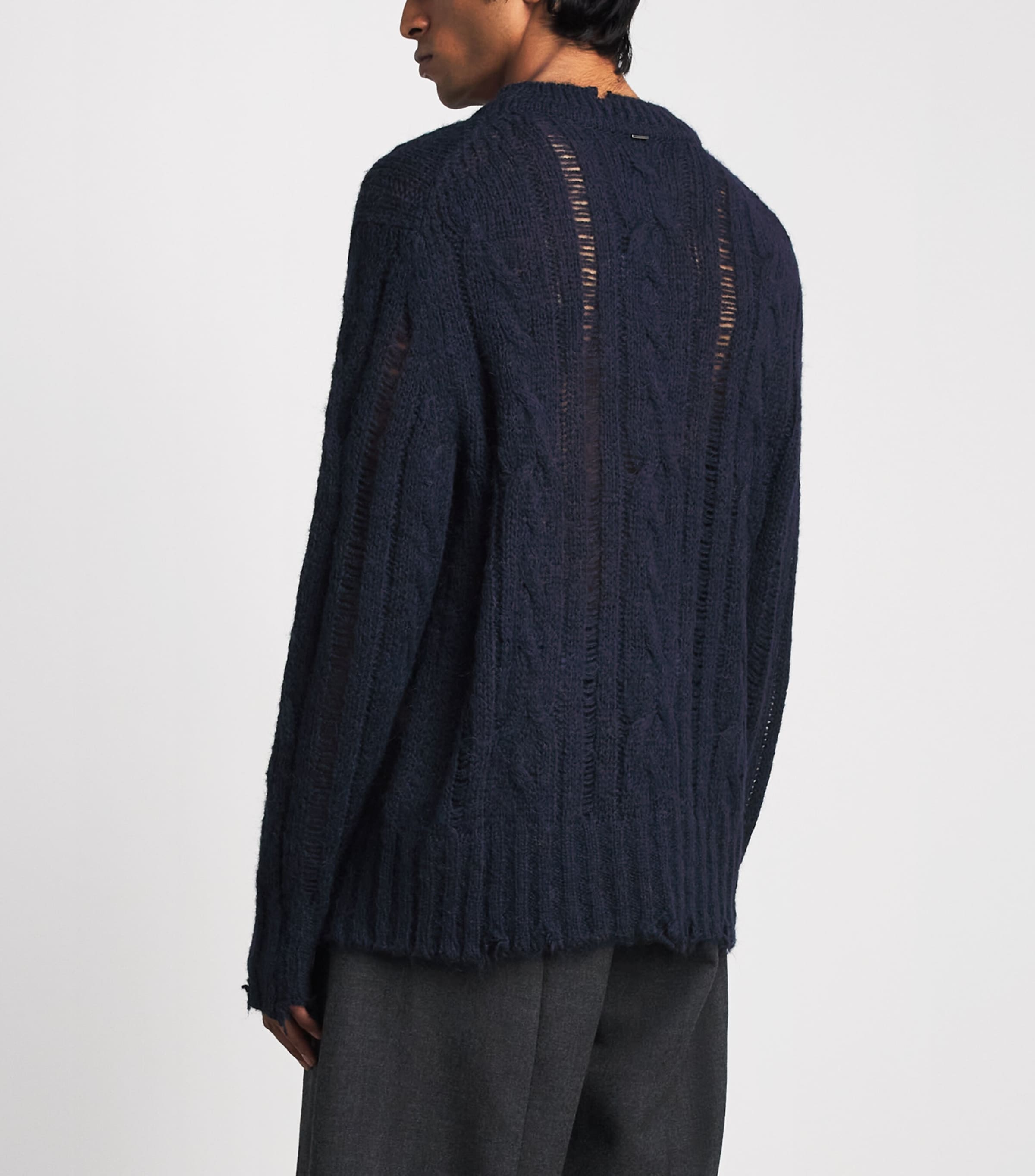 System Mens Cable-Knit Distressed Sweater Dark Navy Image 5