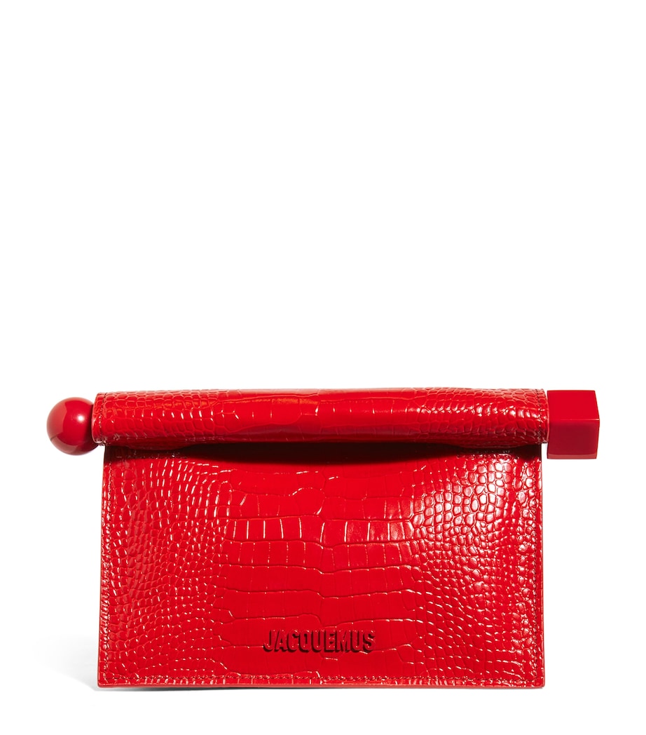 Croc-Embossed Leather La Petite Pochette Clutch Bag 470 RED Image 1