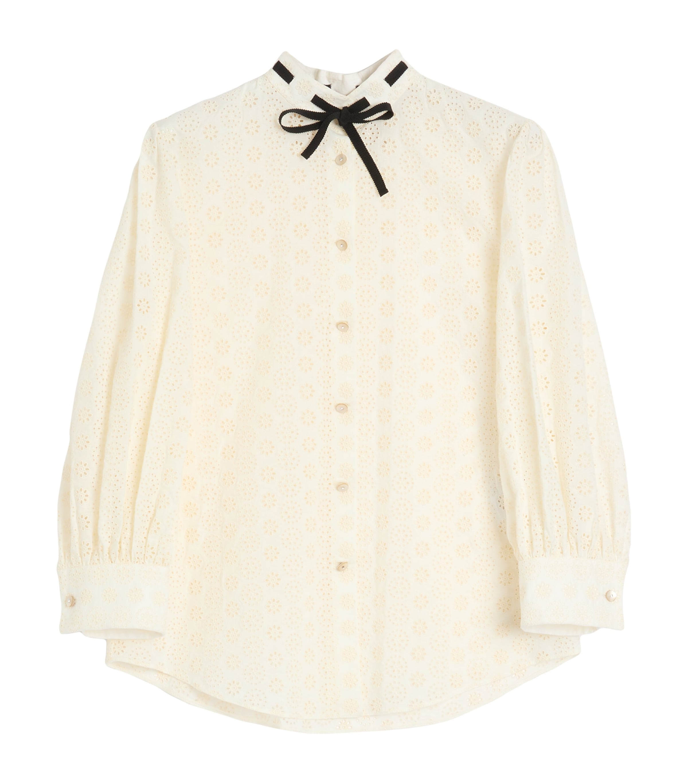 Valentino Daisy Polka-dot Sangallo Button-down Shirt In Neutral