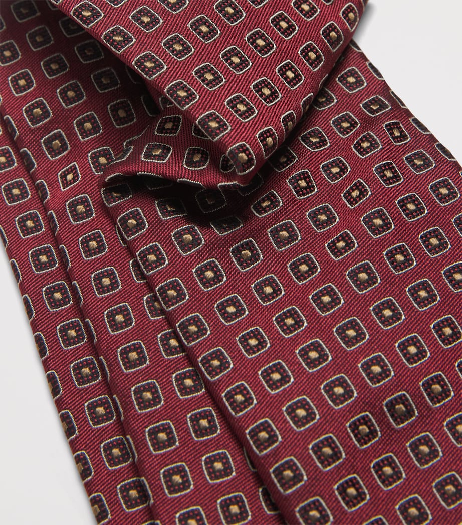 Silk Geometric Jacquard Tie 70 BORDEAUX Image 3