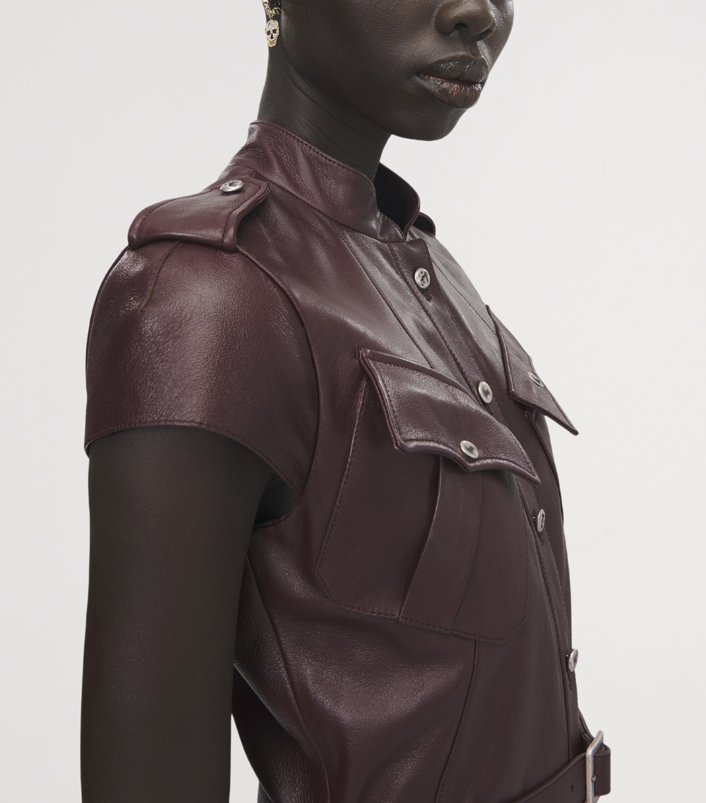 McQueen Womens Leather Uniform Midi Dress Image 5