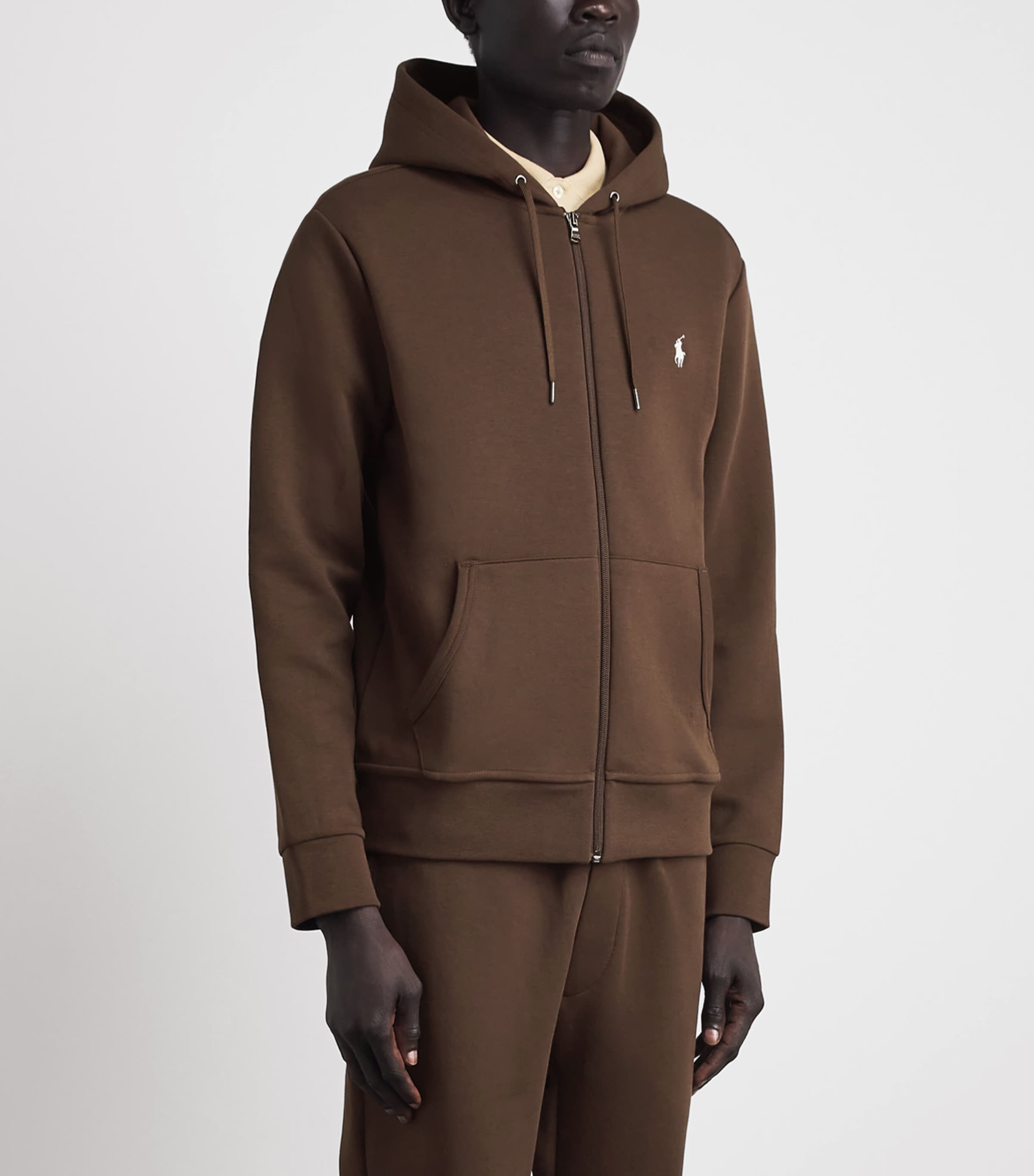 Polo Ralph Lauren Mens Cotton-Blend Logo Zip-Up Hoodie Nutmeg Image 4