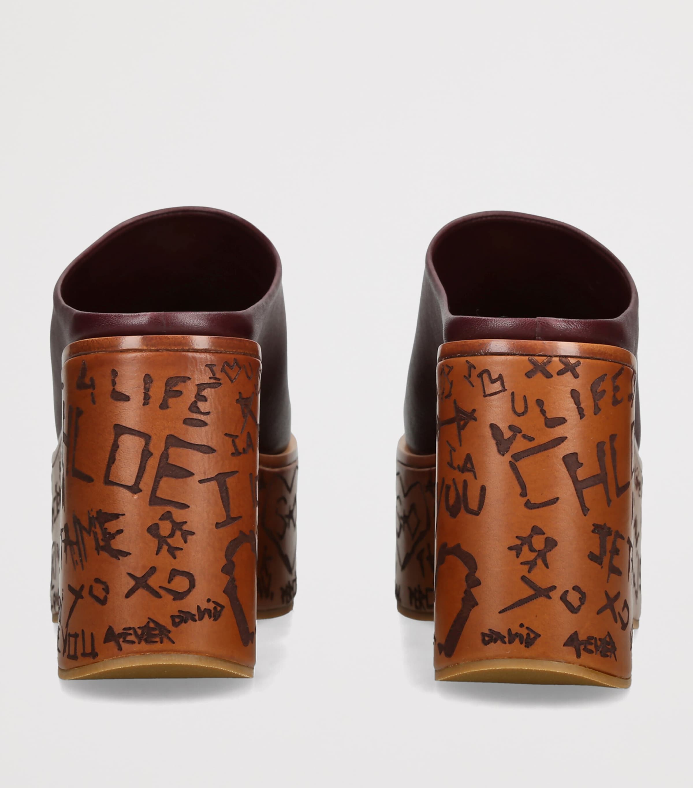 Chloé Leather Wedge Mules 80 Wine Image 2