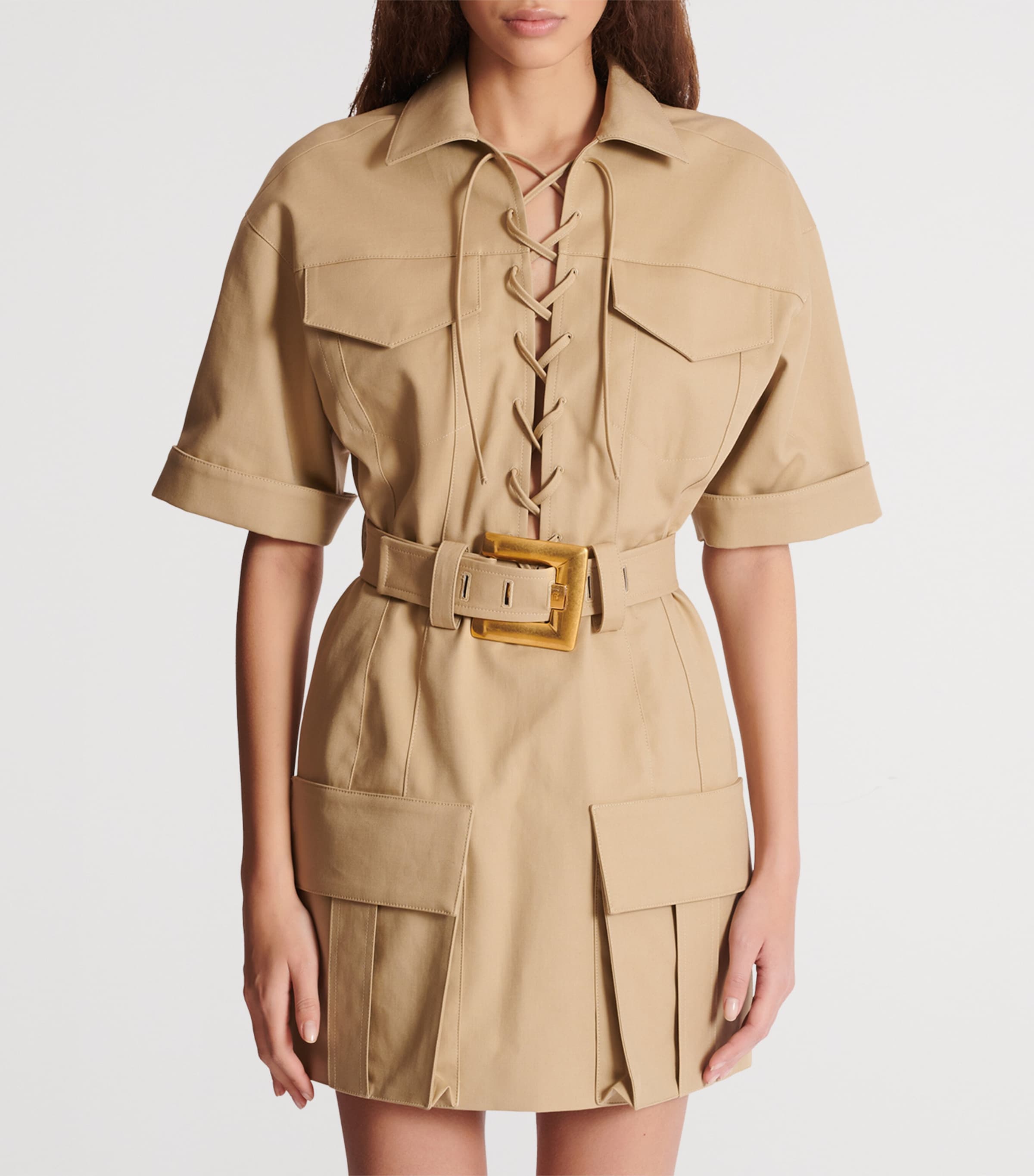 Cotton Belted Mini Dress 0FK BEIGE Image 7