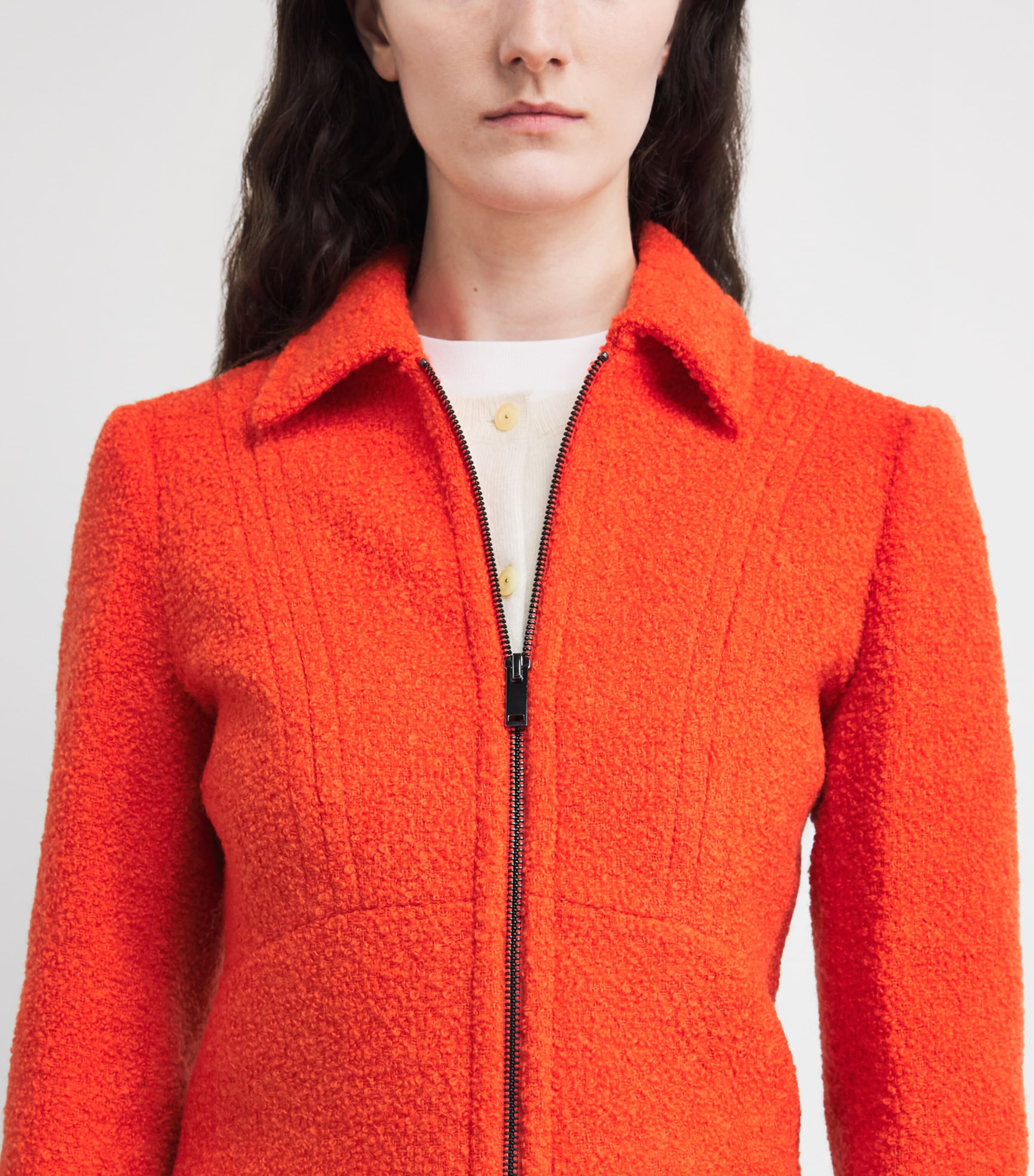 ME+EM Womens Wool-Blend Bouclé Cropped Jacket Vivid Orange Image 5