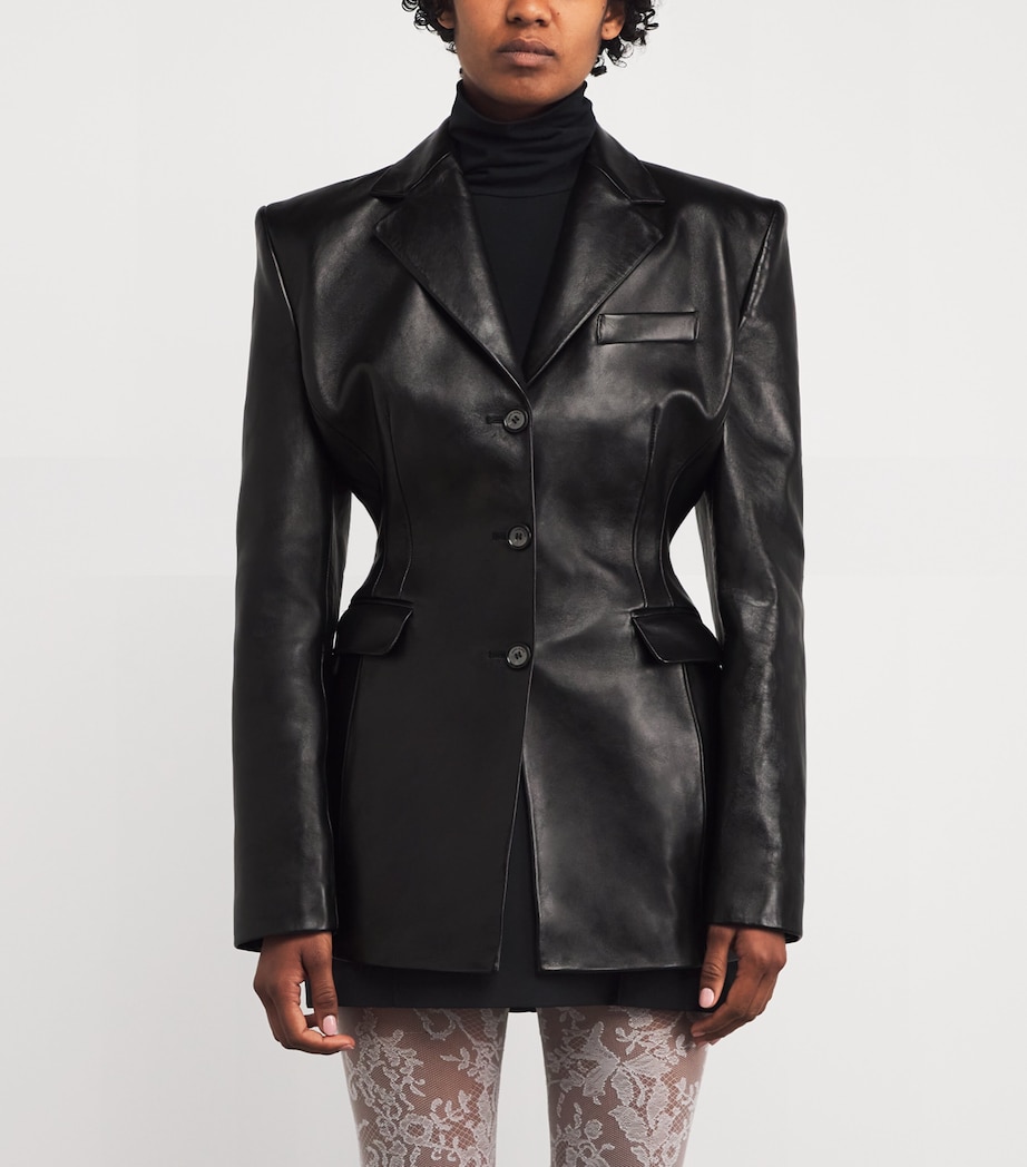 Leather Fitted Blazer BLACK Image 3