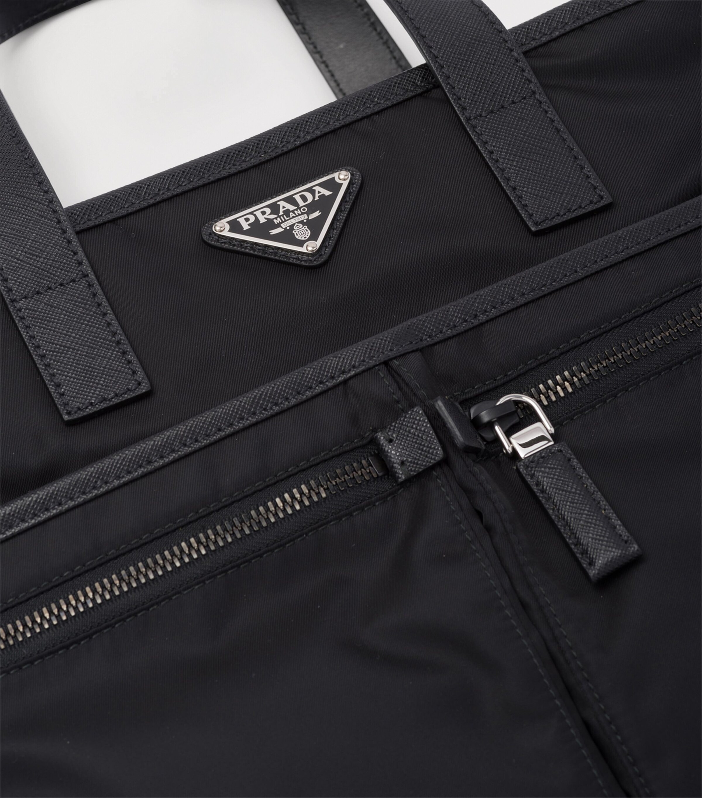 Prada Re-Nylon and Saffiano Leather Tote Bag Black Image 7