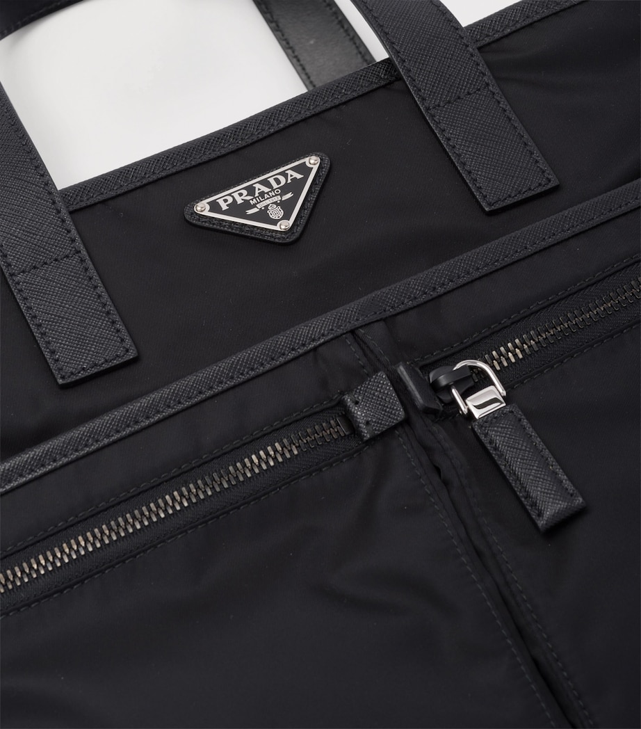 Prada Re-Nylon and Saffiano Leather Tote Bag Black Image 7