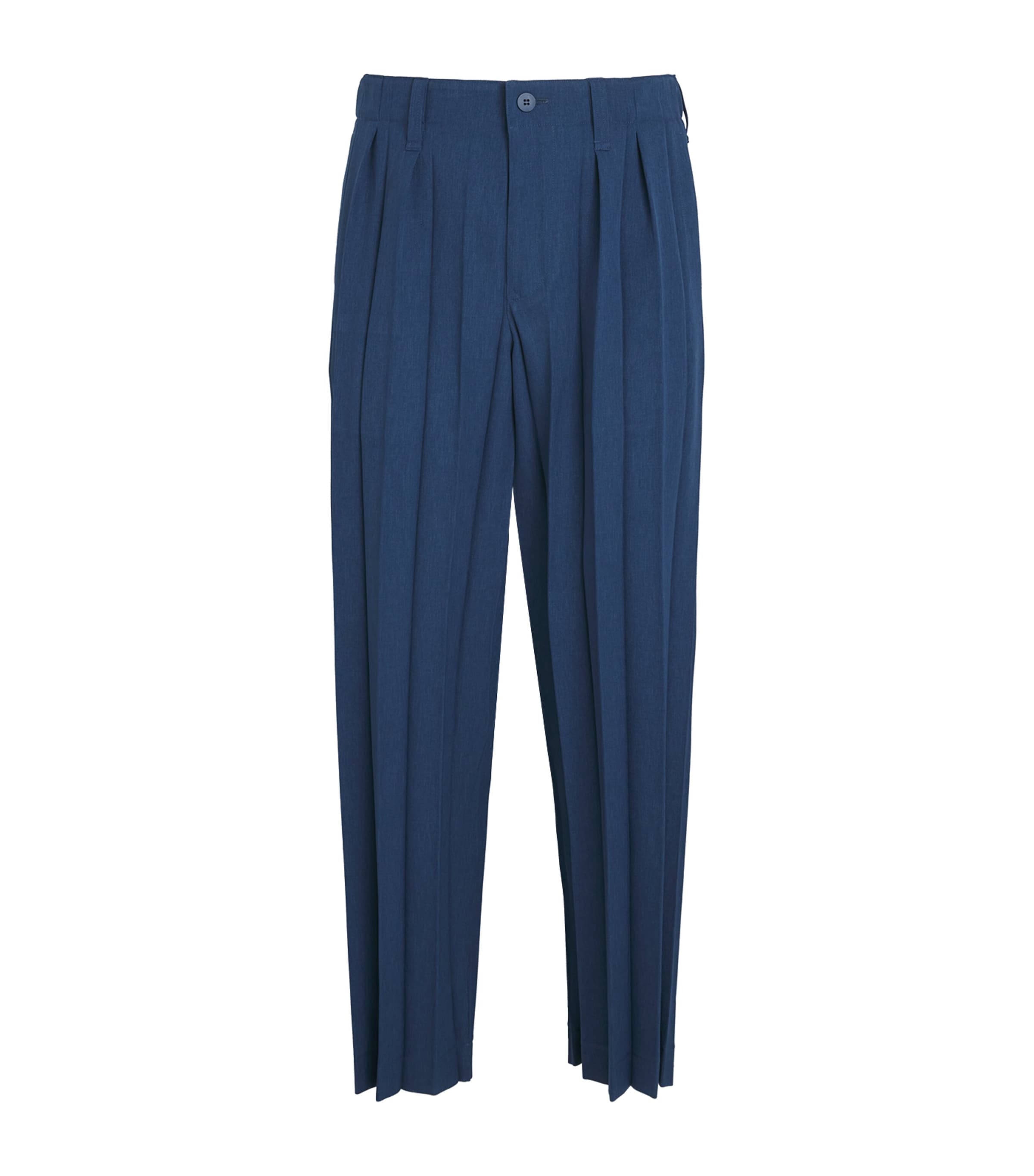 Homme Plissé Issey Miyake Mens Edge Pleat Straight Trousers Navy Image 1
